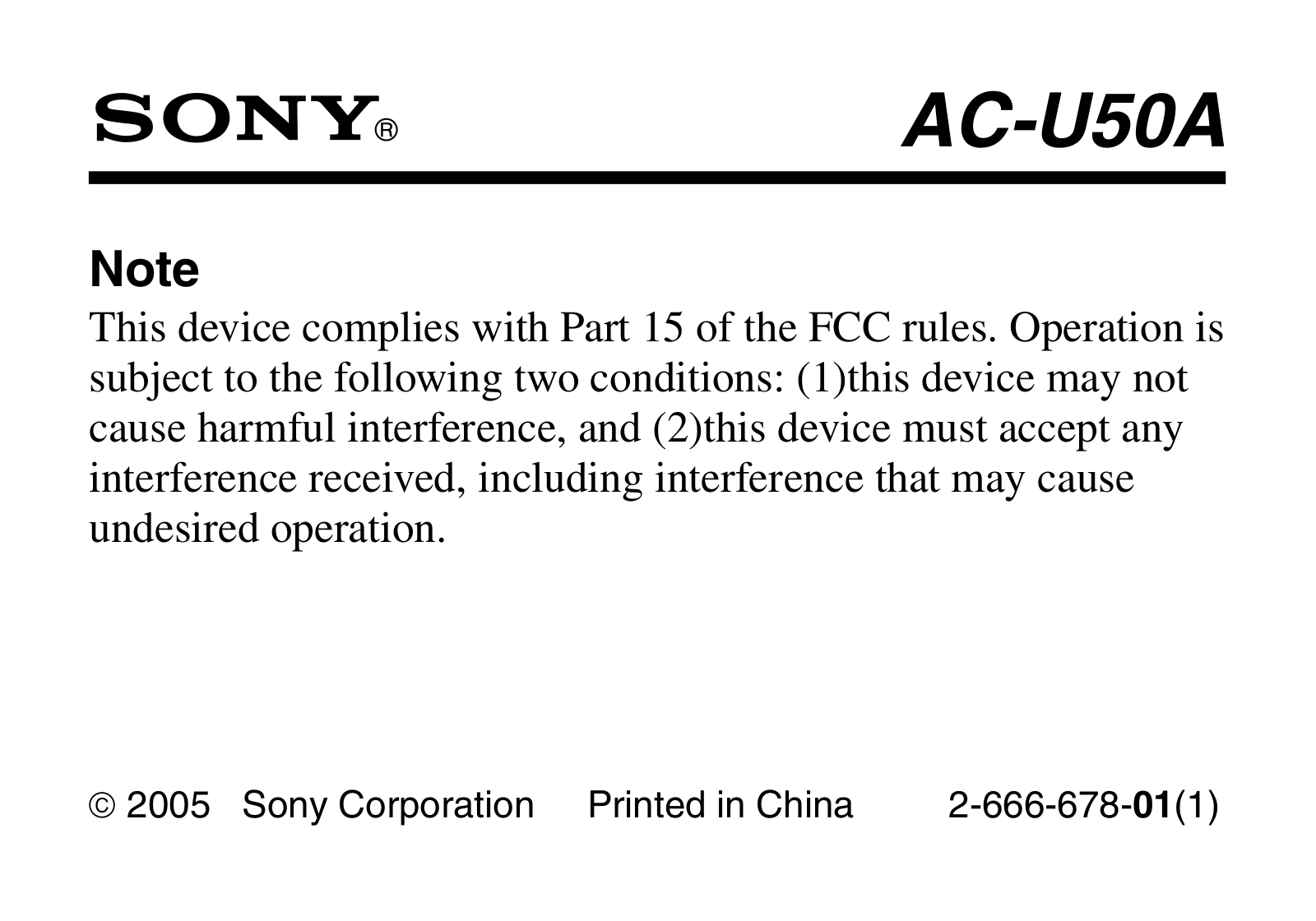 Sony AC U50A User Manual