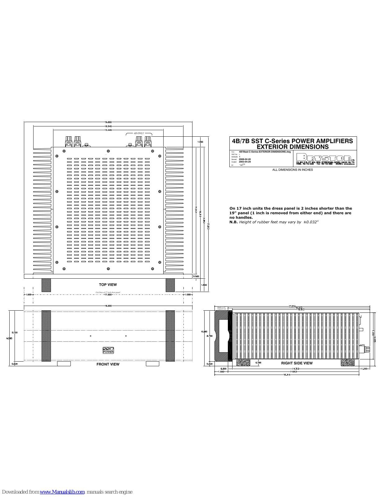 Bryston C Series 4B SST, C Series 7B SST, 4B SST, 7B SST Dimensional Drawing