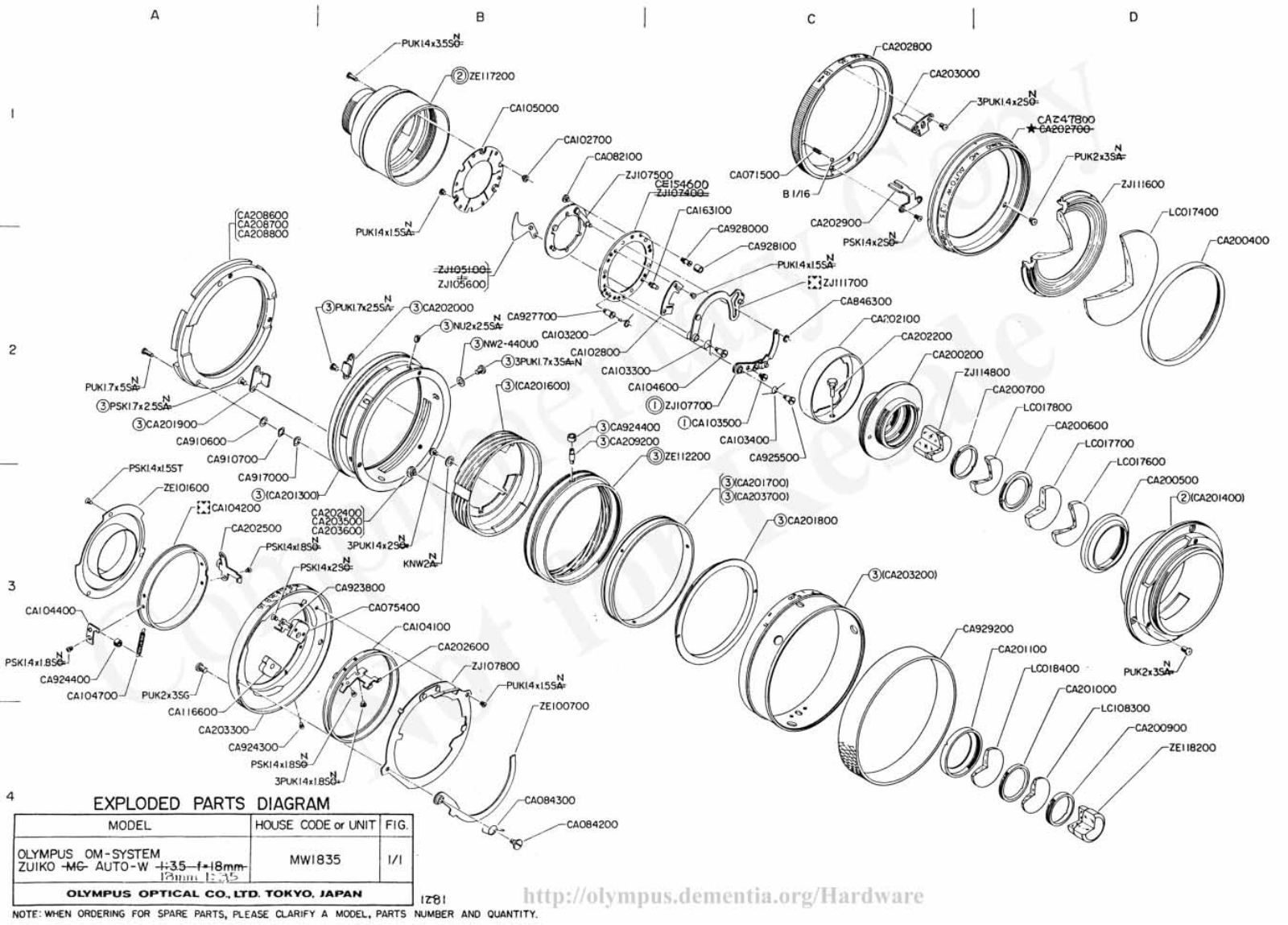 OLYMPUS 18mm f3.5 Service Manual