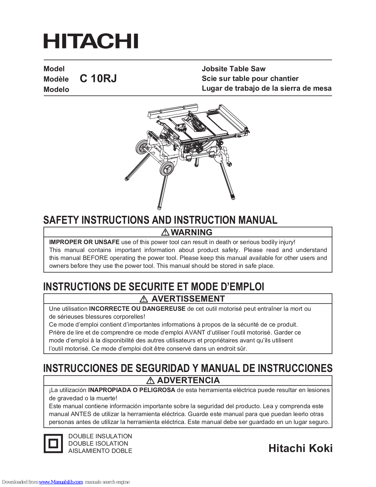 Hitachi C 10RJ Safety Instructions And Instruction Manual