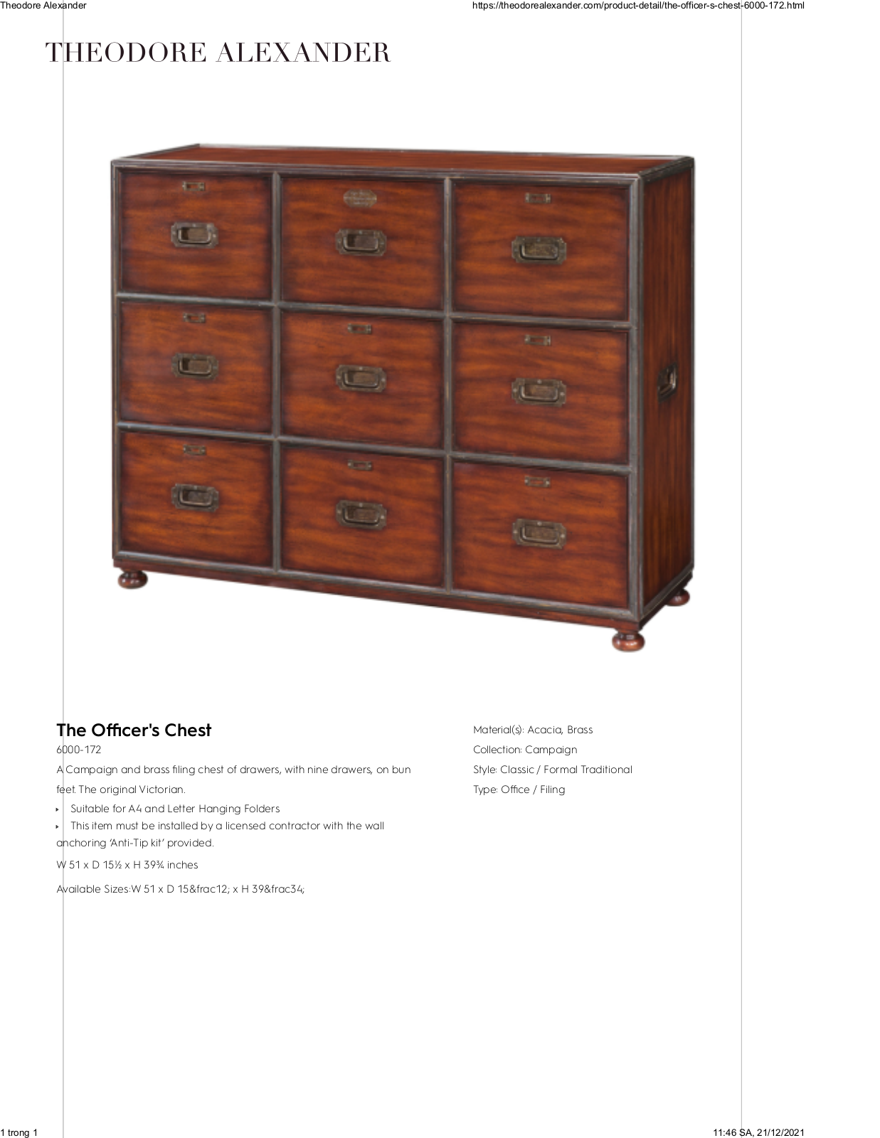 Theodore Alexander FPLJ2080 Specifications - ManualMachine.com