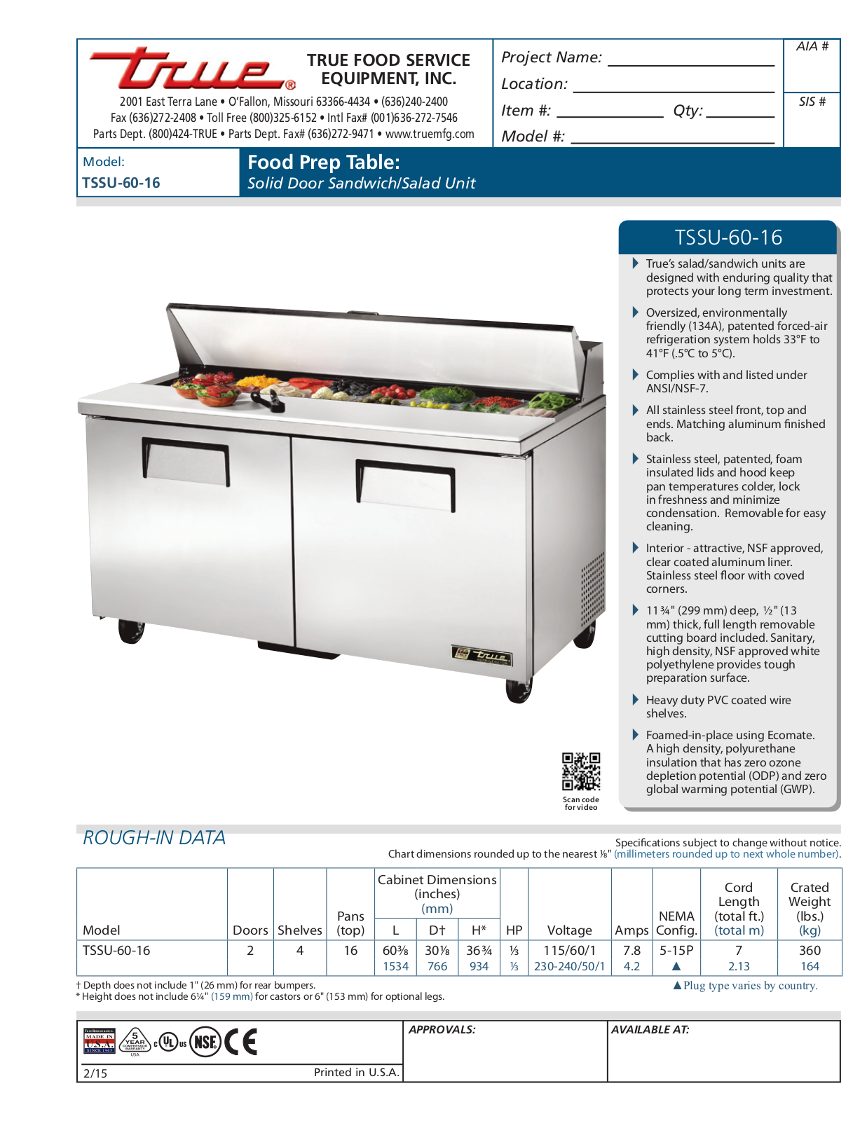 True TSSU-60-16 User Manual