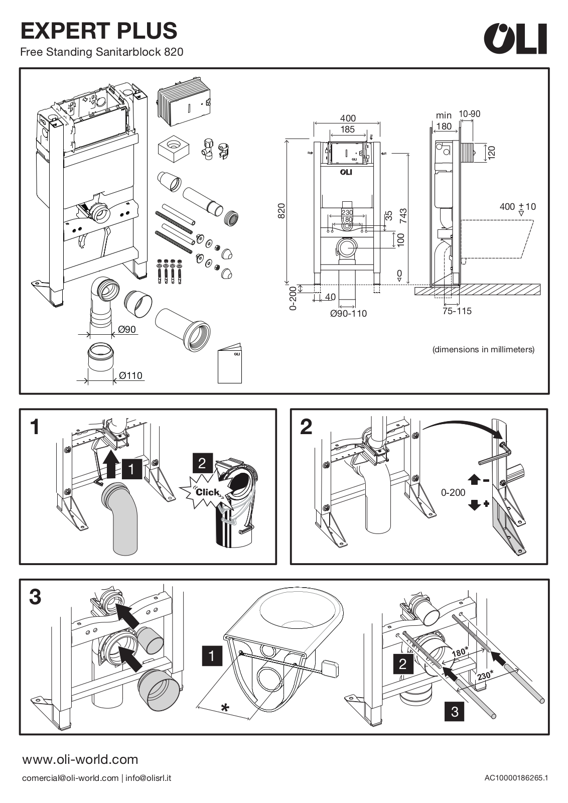 OLI EXPERT PLUS Free Standing Sanitarblock 820 Installation guide