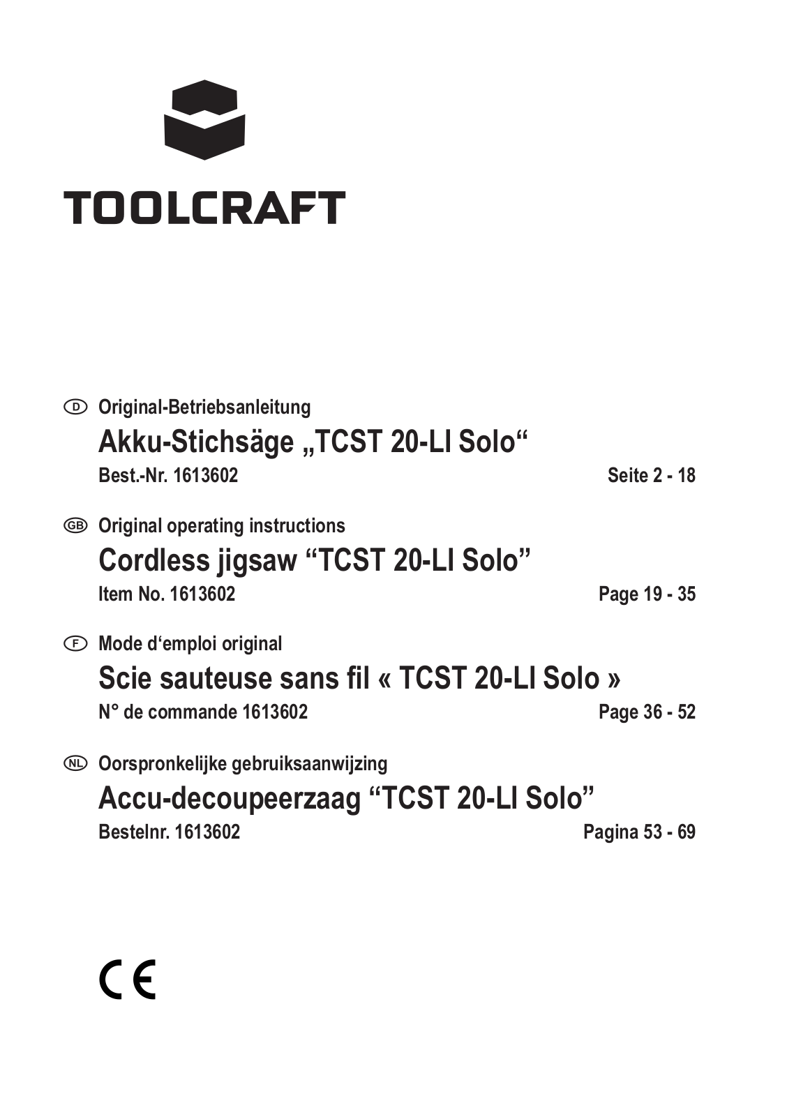 TOOLCRAFT 1613602 Instructions