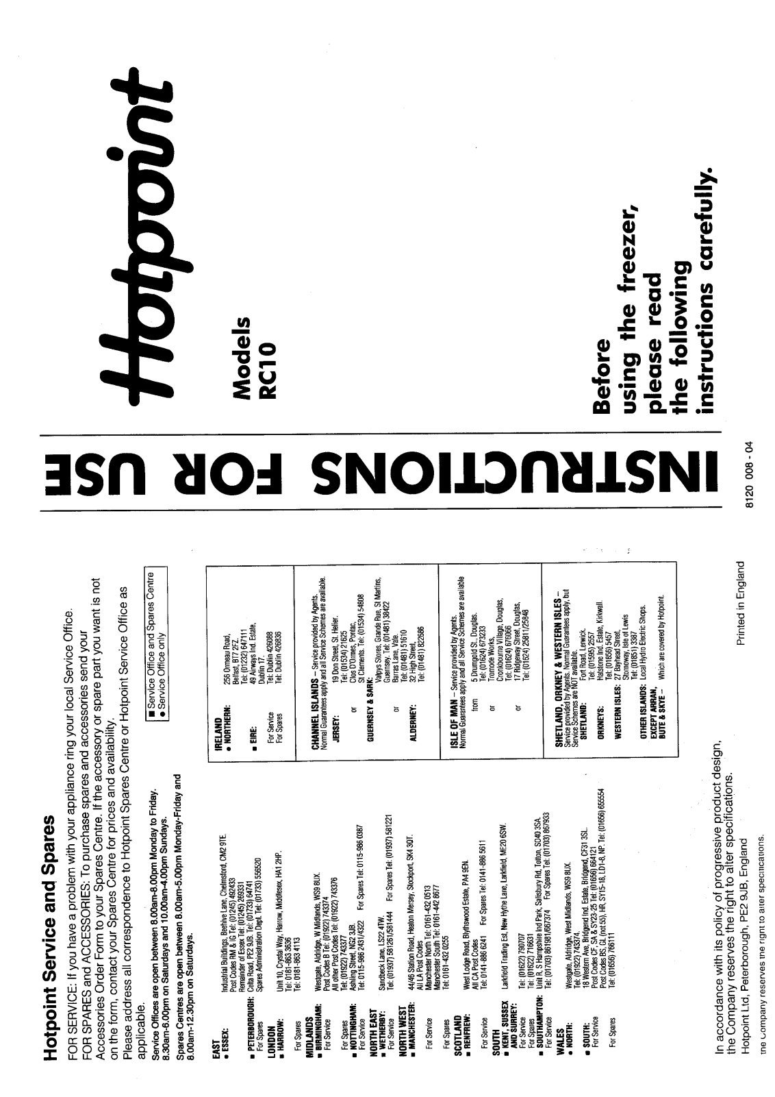 Hotpoint RC10 User Manual