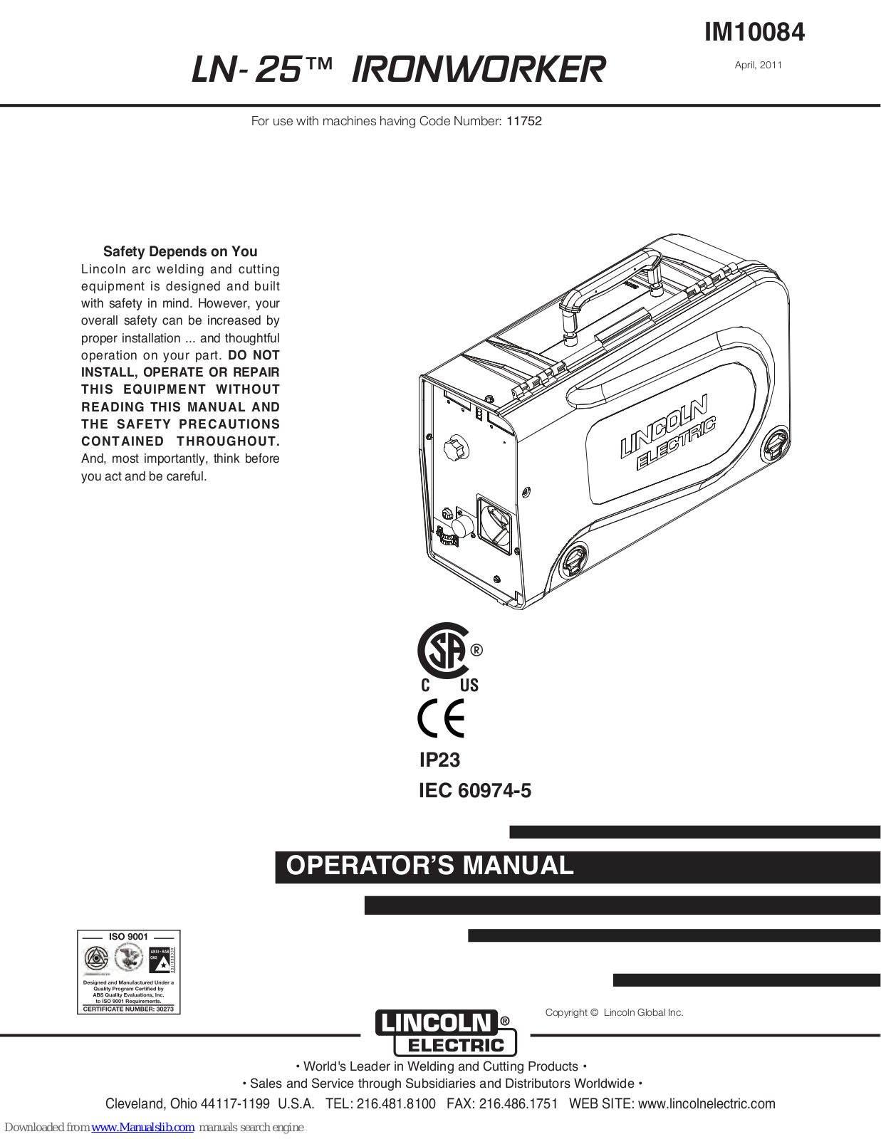 Lincoln Electric LN- 25 IM10084, LN-25 IRONWORKER Operator's Manual