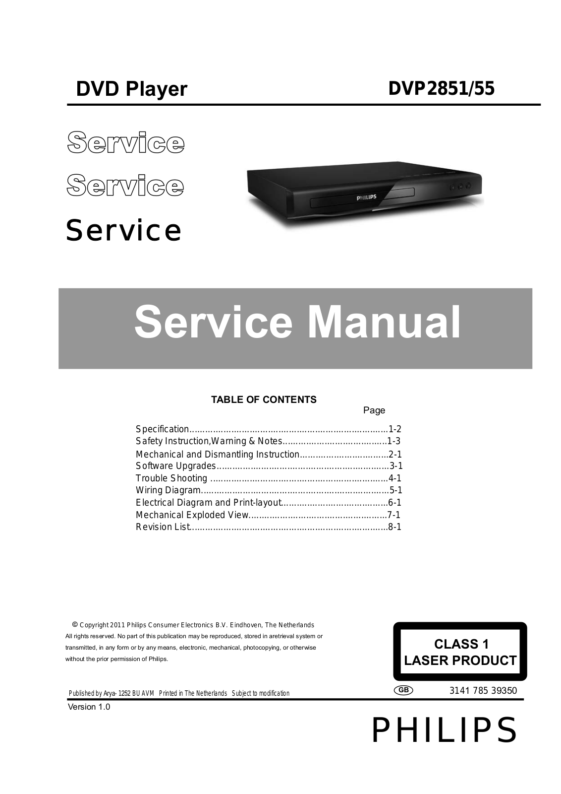 Philips DVP-2851 Service Manual