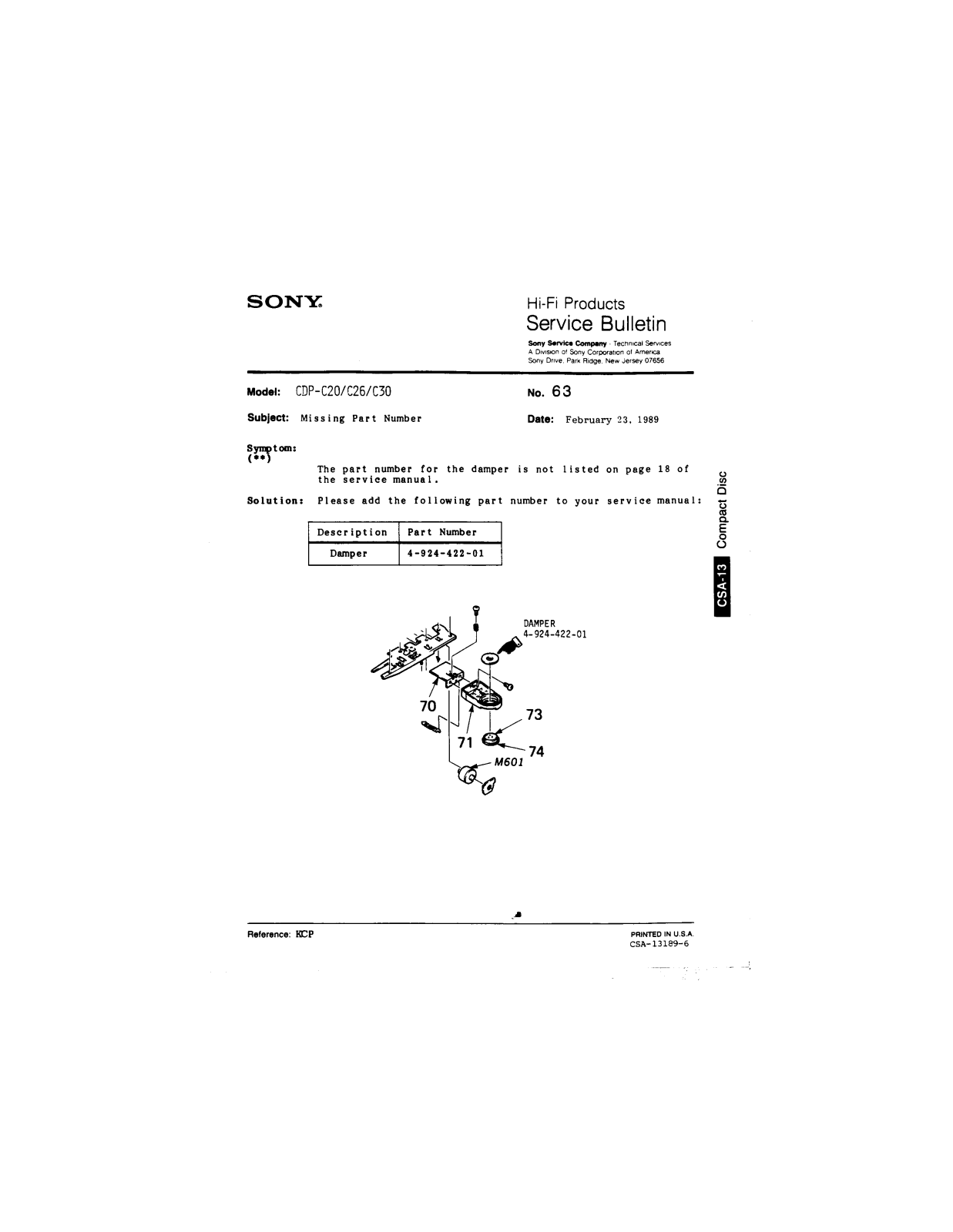 Sony CDP-C20, CDP-C26, CDP-C30 Service Manual