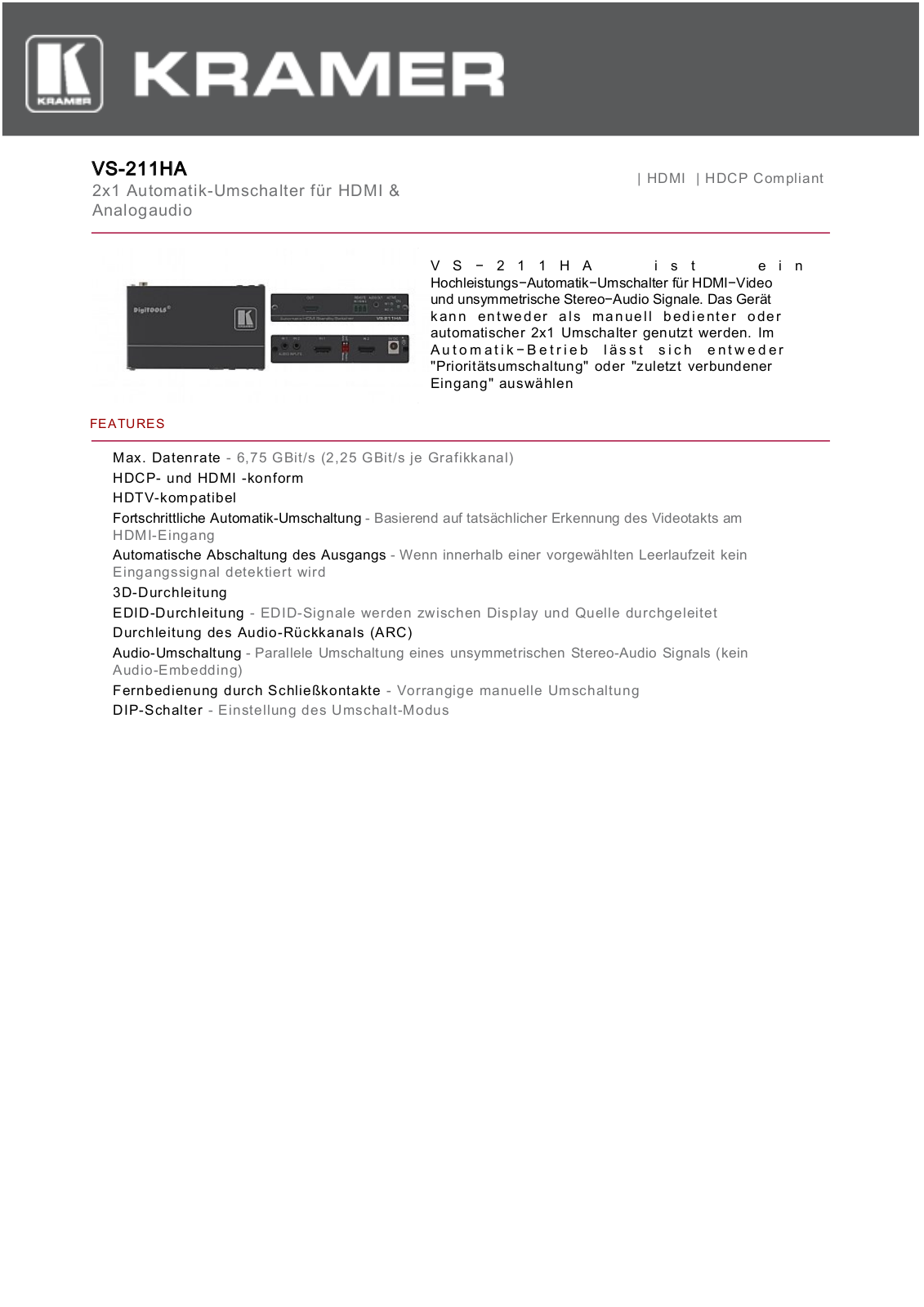 Kramer VS-211HA User Manual