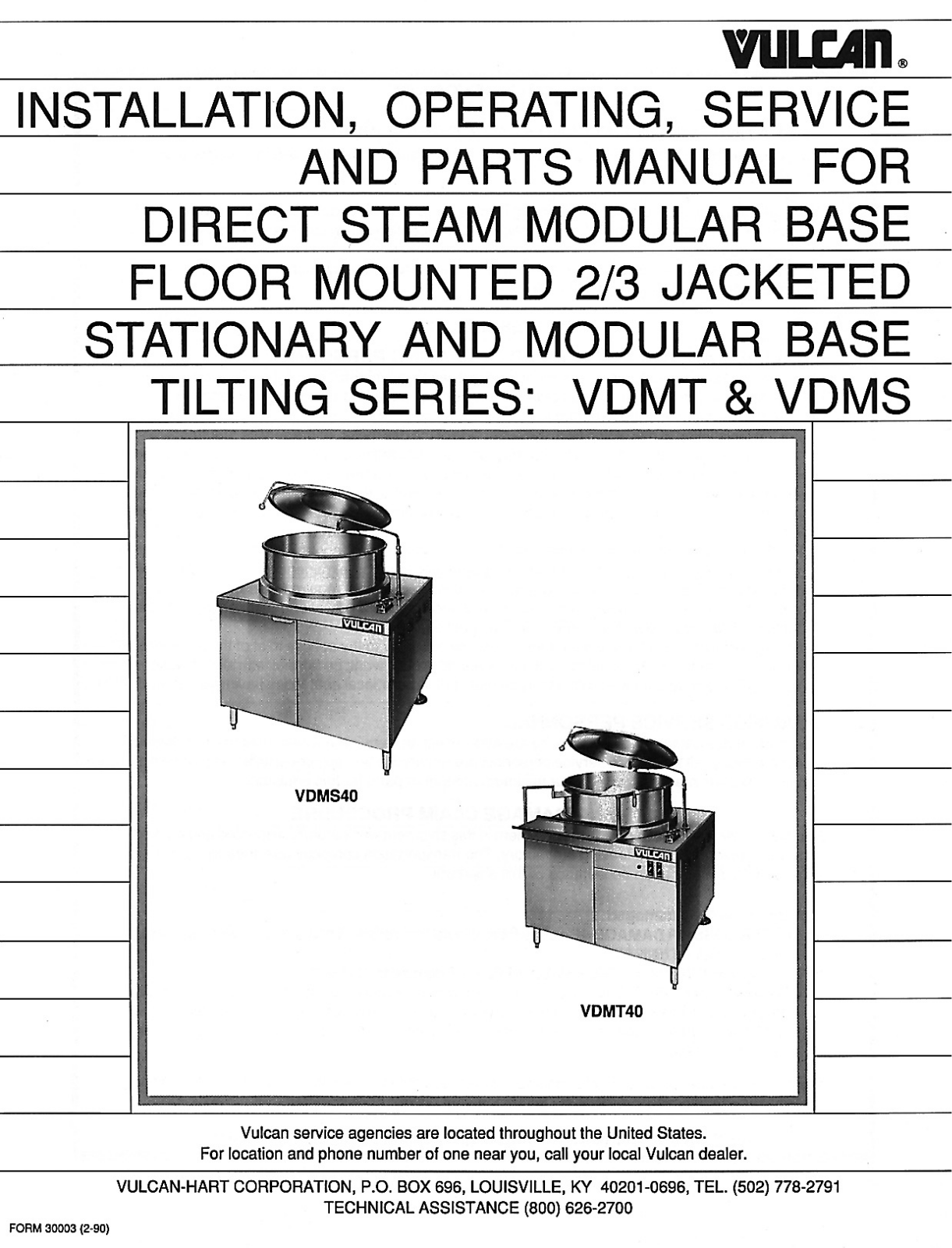 Vulcan Hart VDMT, VDMS Operation Manual