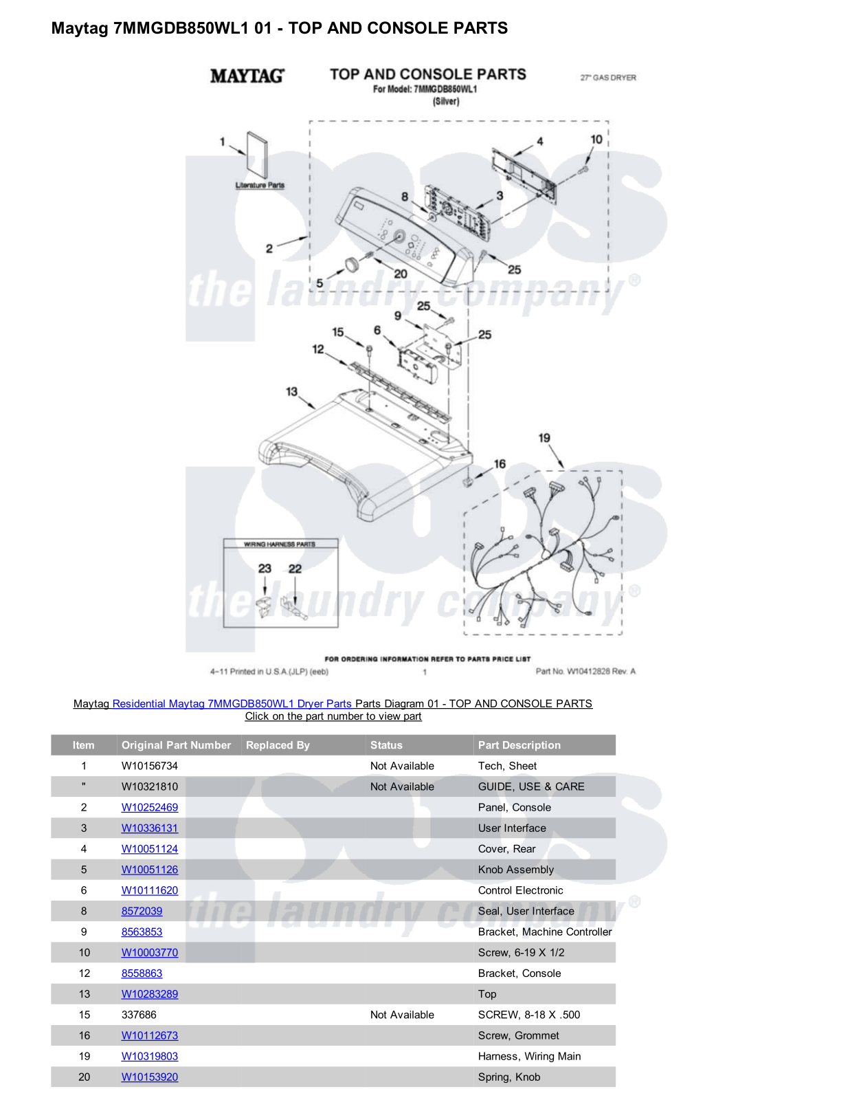 Maytag 7MMGDB850WL1 Parts Diagram