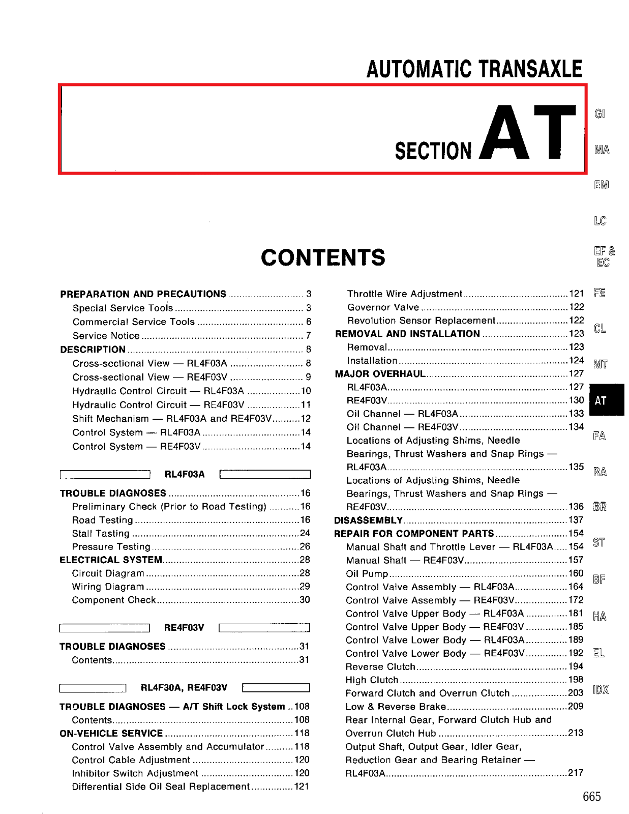 Nissan Sentra Automatic Transmission  AT 1994 Owner's Manual