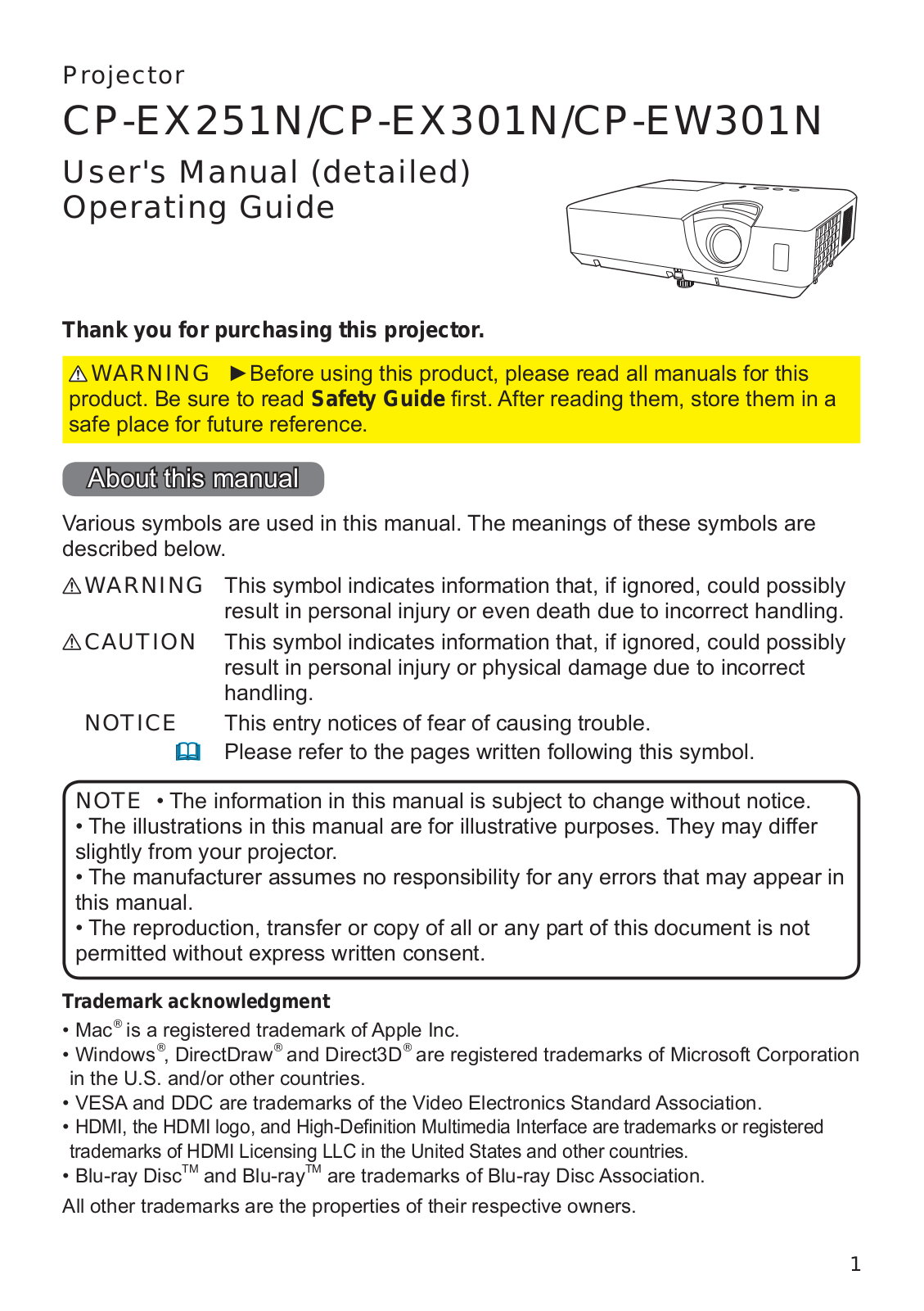 Hitachi CP-EX301N Operating Instruction