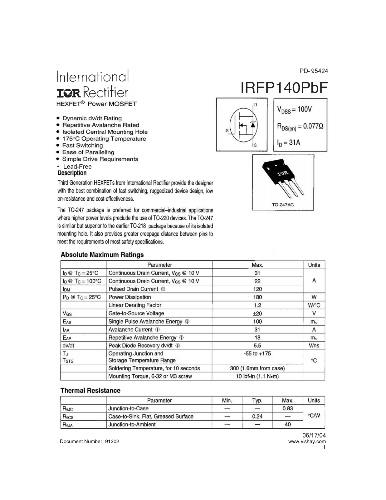 Datasheet irfp140pbf Datasheet - ManualMachine.com