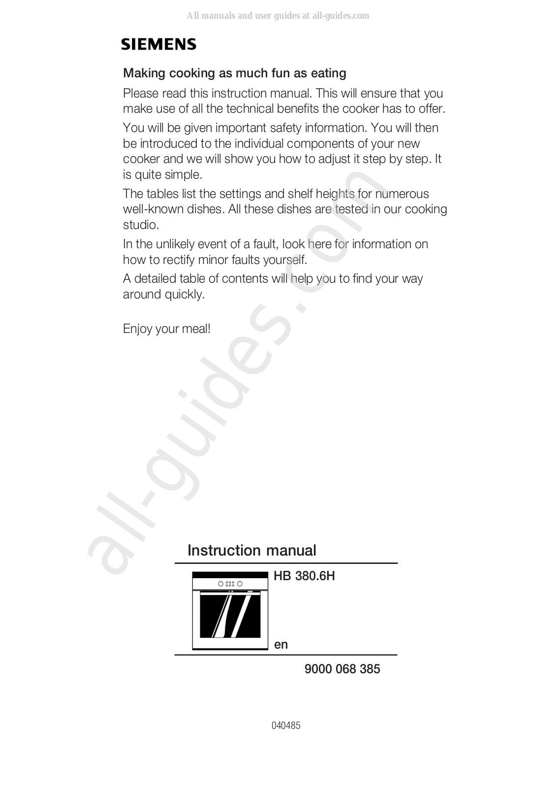 Siemens HB 380 6H Series Instruction Manual