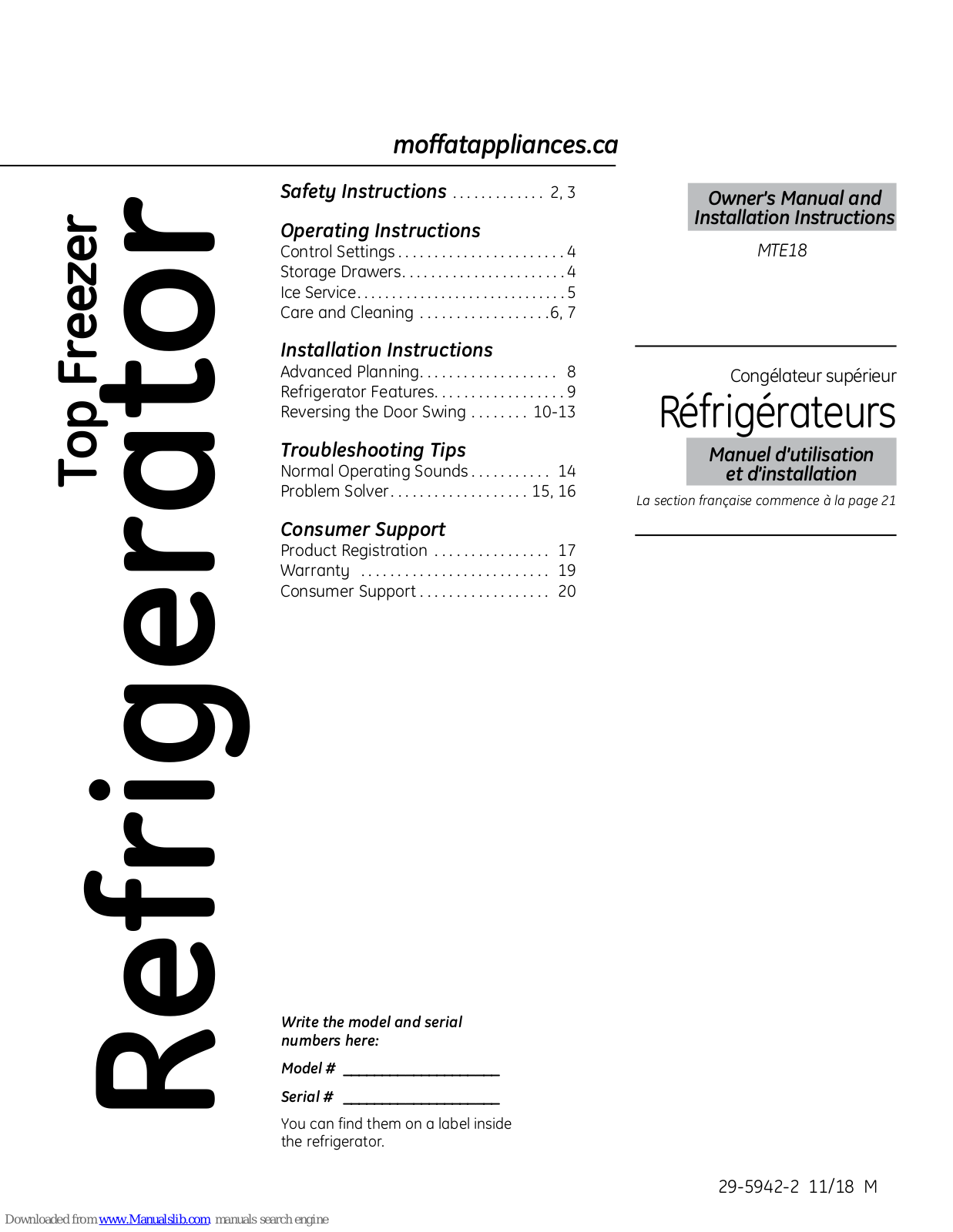 GE MTE18 Owner's Manual And Installation Instructions