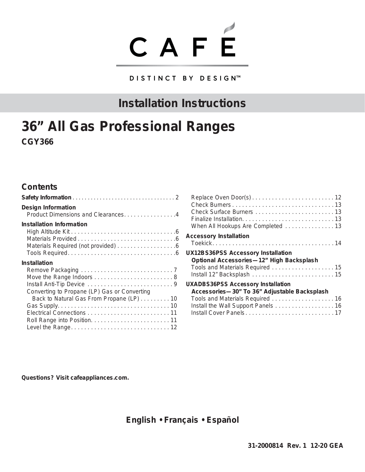 GE CGY366P3TD1 Installation Instructions