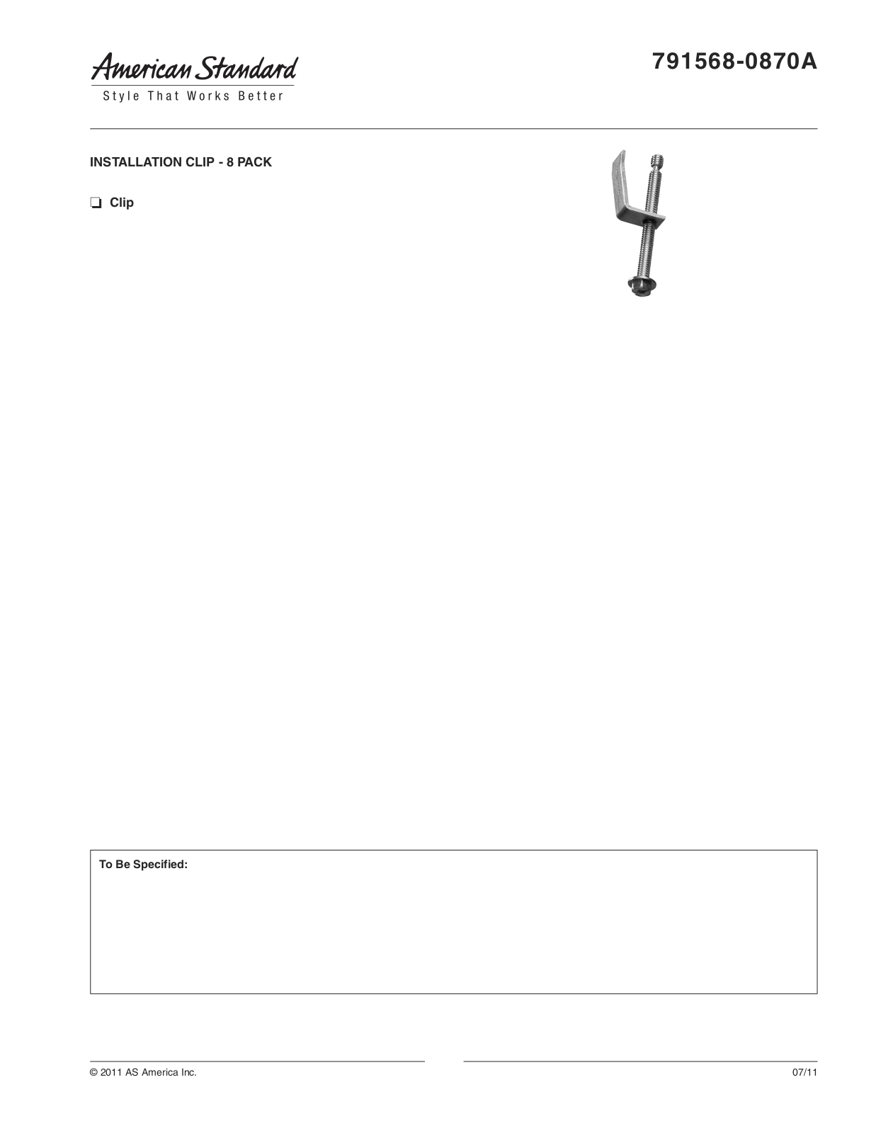 American Standard 791568-0870A User Manual