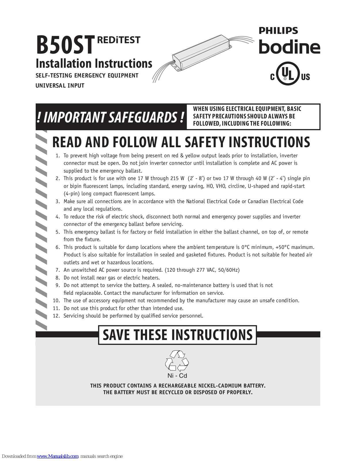 Philips B50ST Installation Instructions Manual