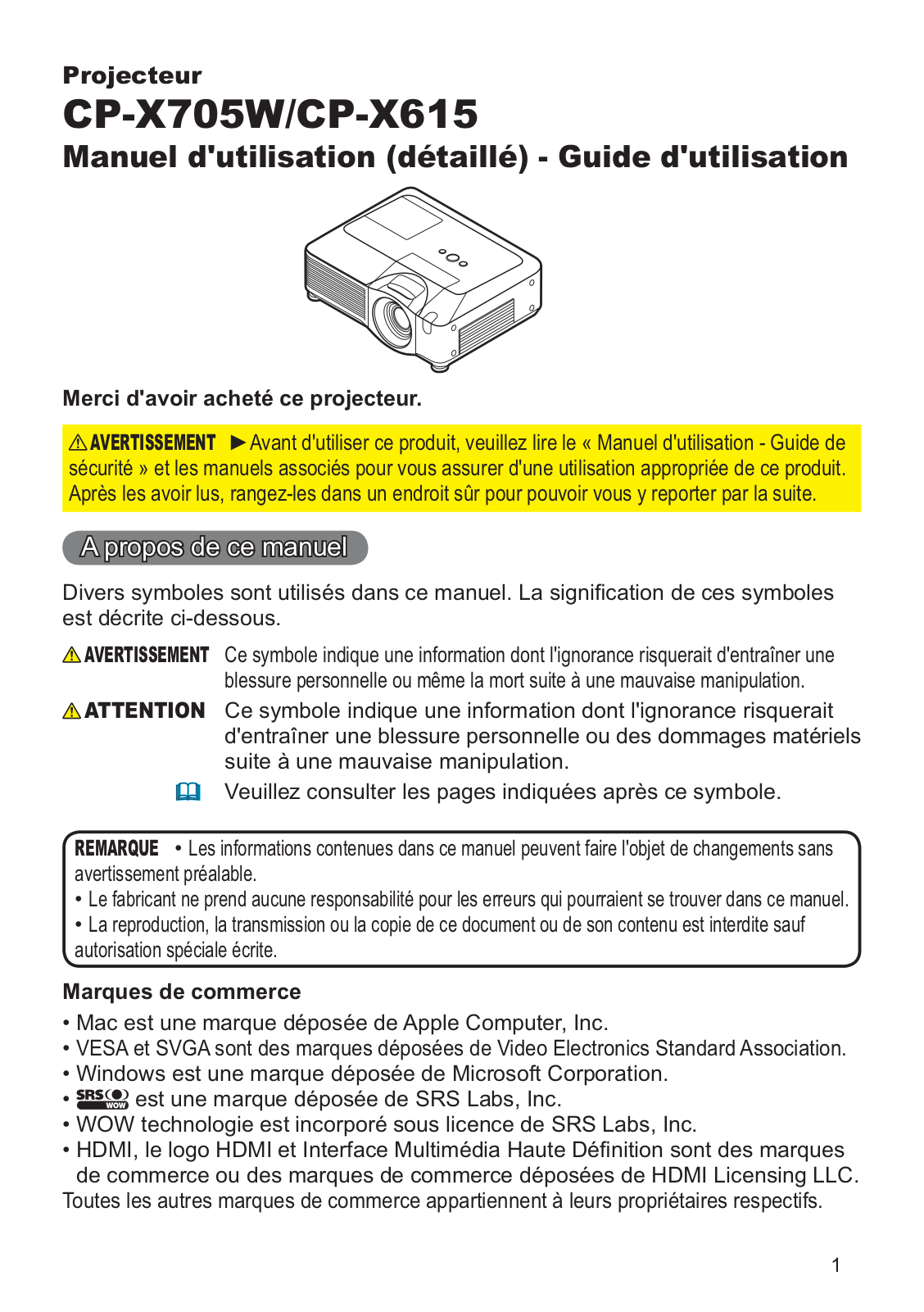 HITACHI CP-X705W User Manual