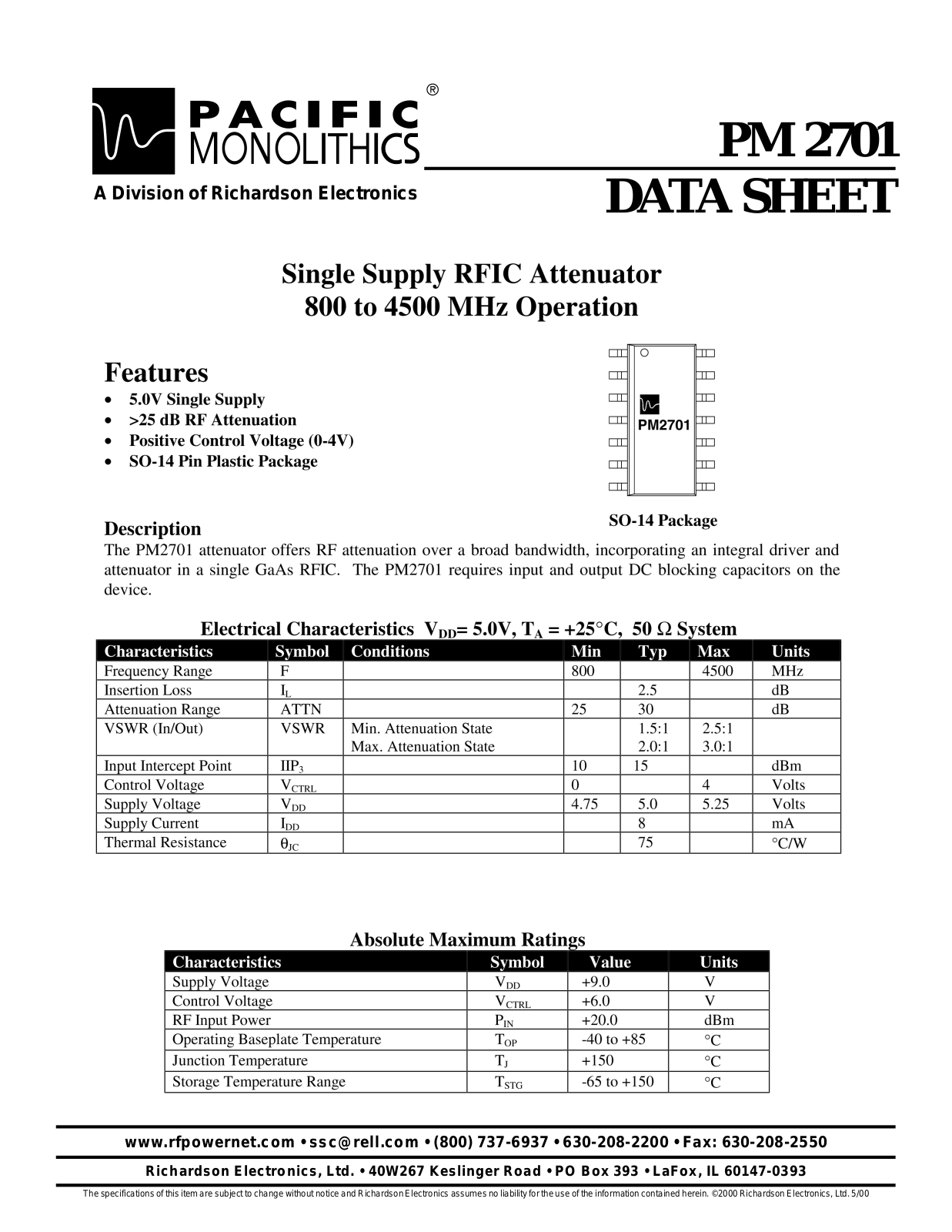 PACIFIC MONOLITHICS PM2701 Datasheet