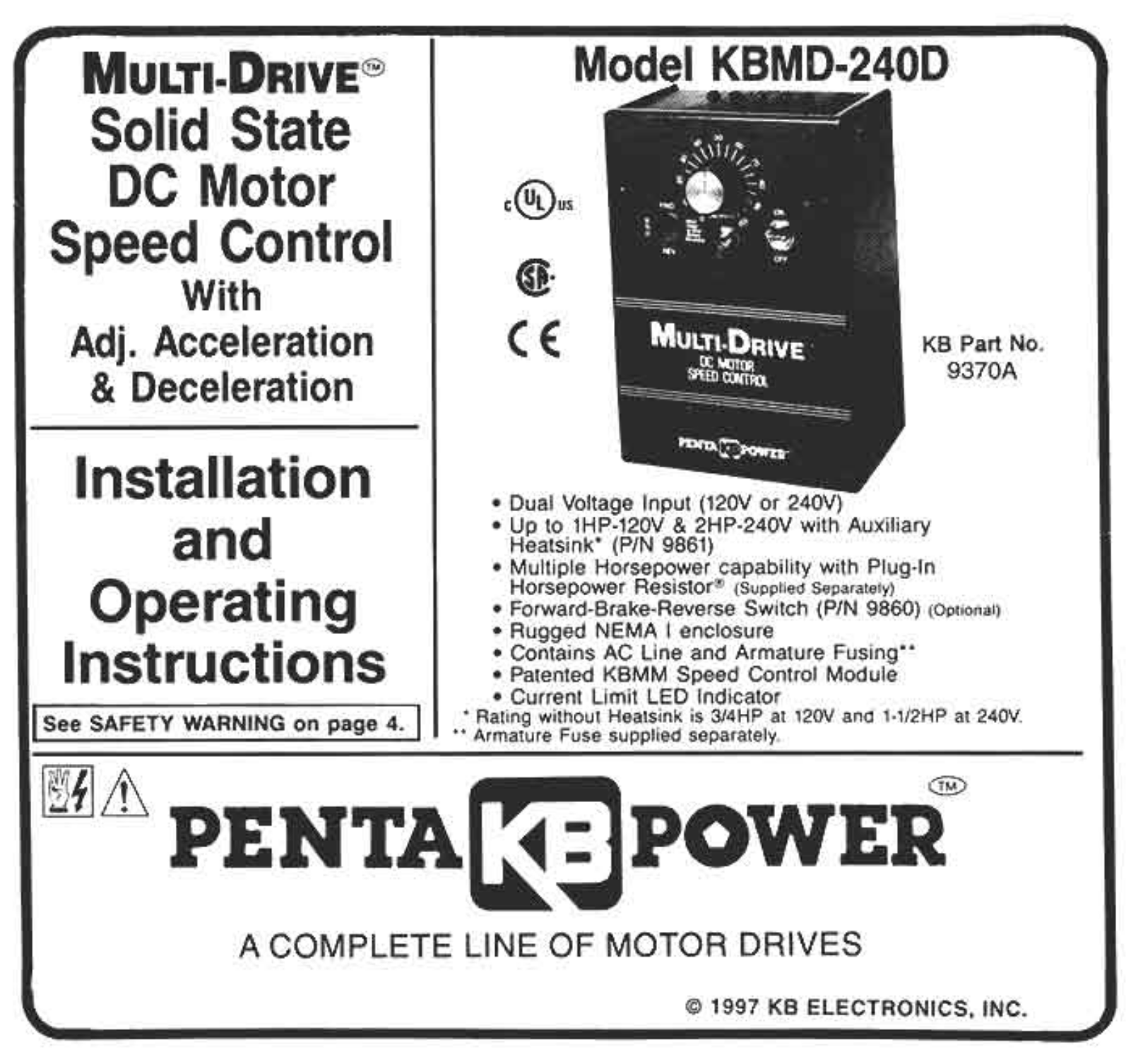 KB Electronics KBMD-240DW Operation Manual