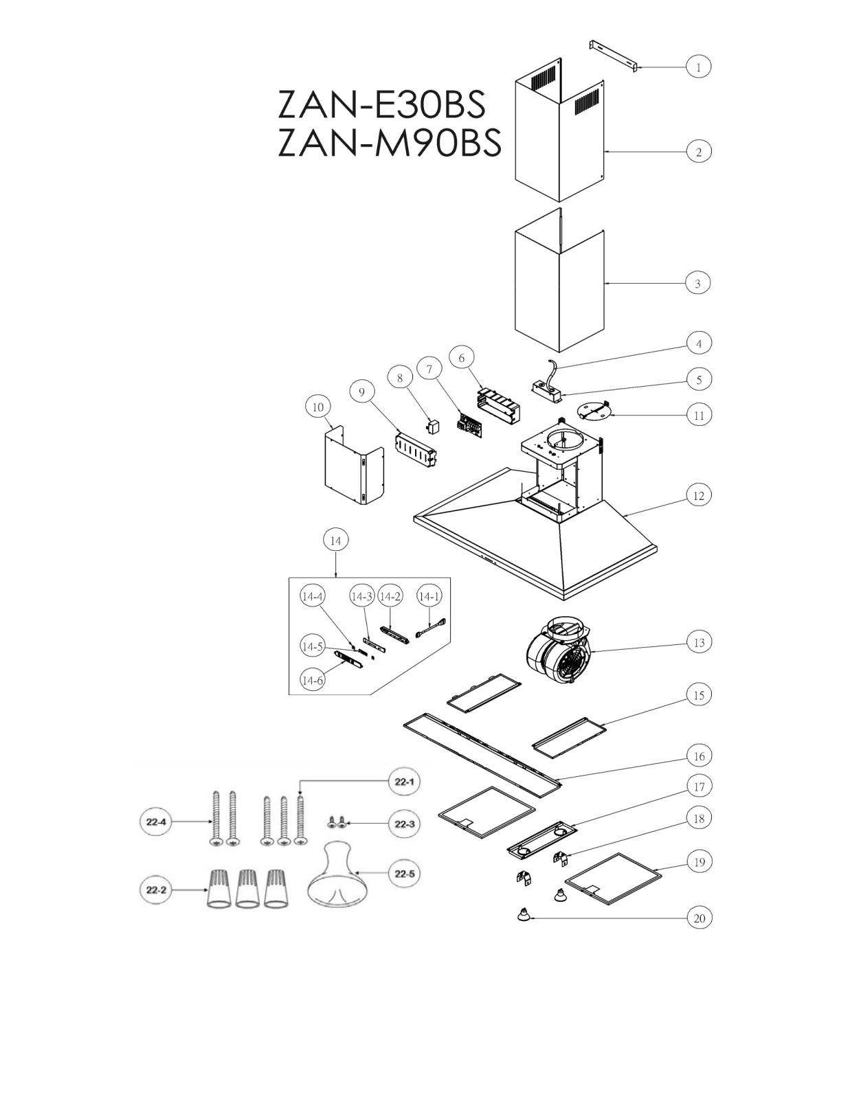 Zephyr ZANM90BS, ZANE30BS Exploded View Diagram - ManualMachine.com