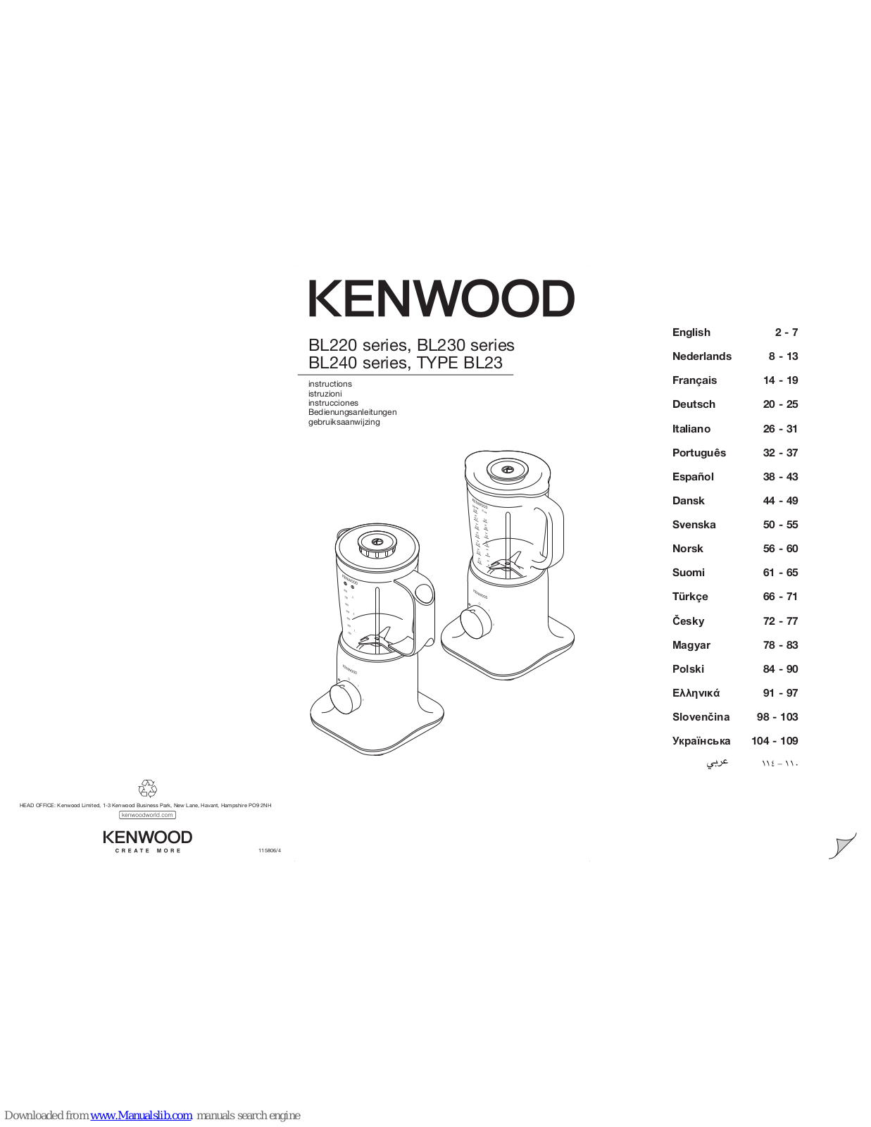 Kenwood BL220 series, BL240 series, BL230 series Instructions Manual