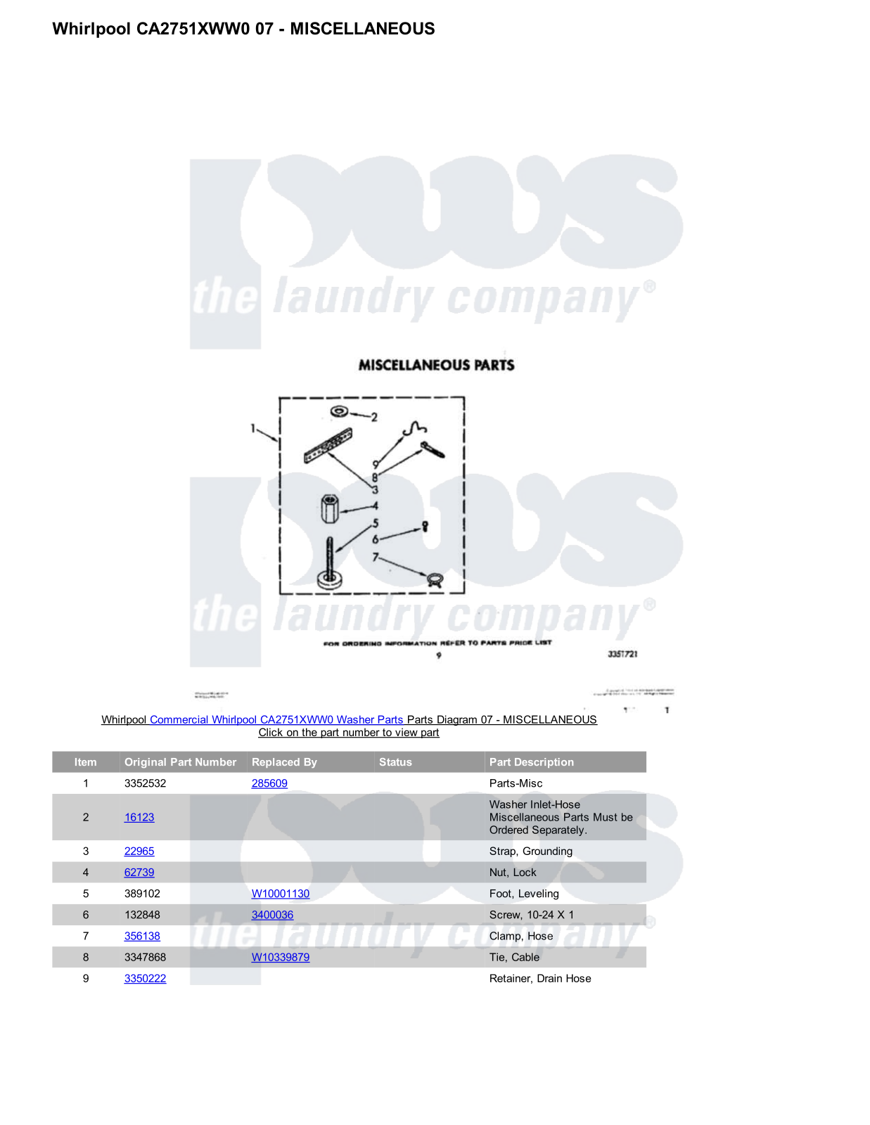 Whirlpool CA2751XWW0 Parts Diagram