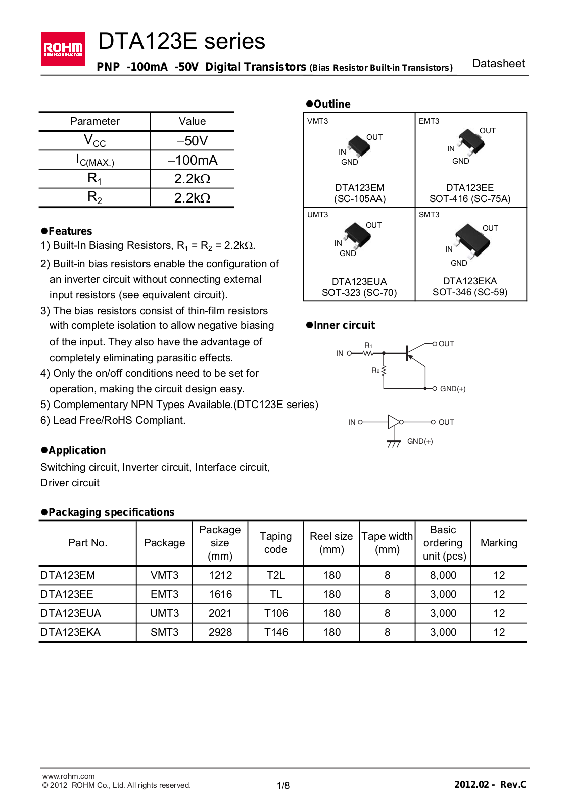 ROHM DTA123EE Technical data