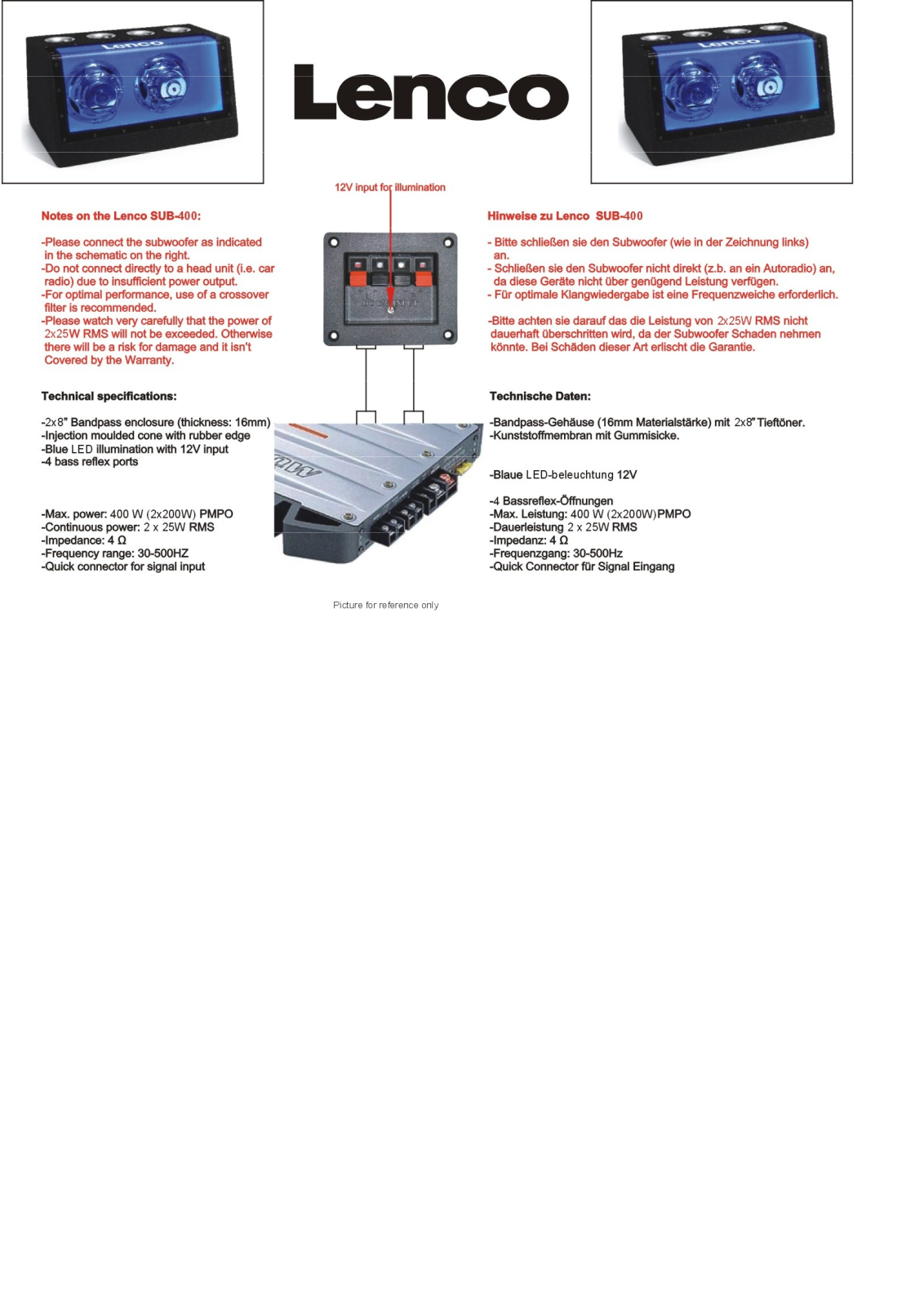 LENCO SUB-400 User Manual