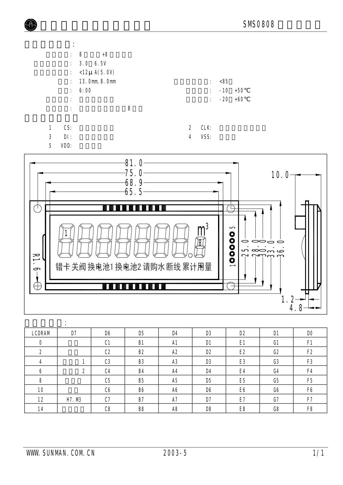 Datasheet SMS0808 Datasheet (Changsha Sunman Electronics) - ManualMachine.com