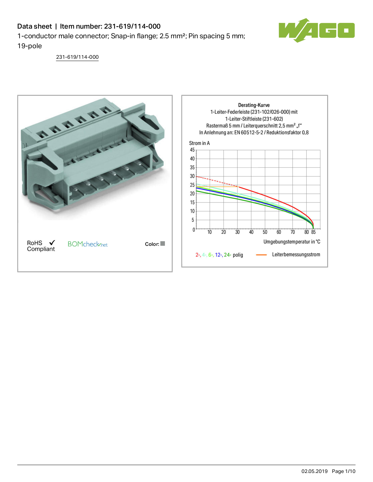 Wago 231-619/114-000 Data Sheet