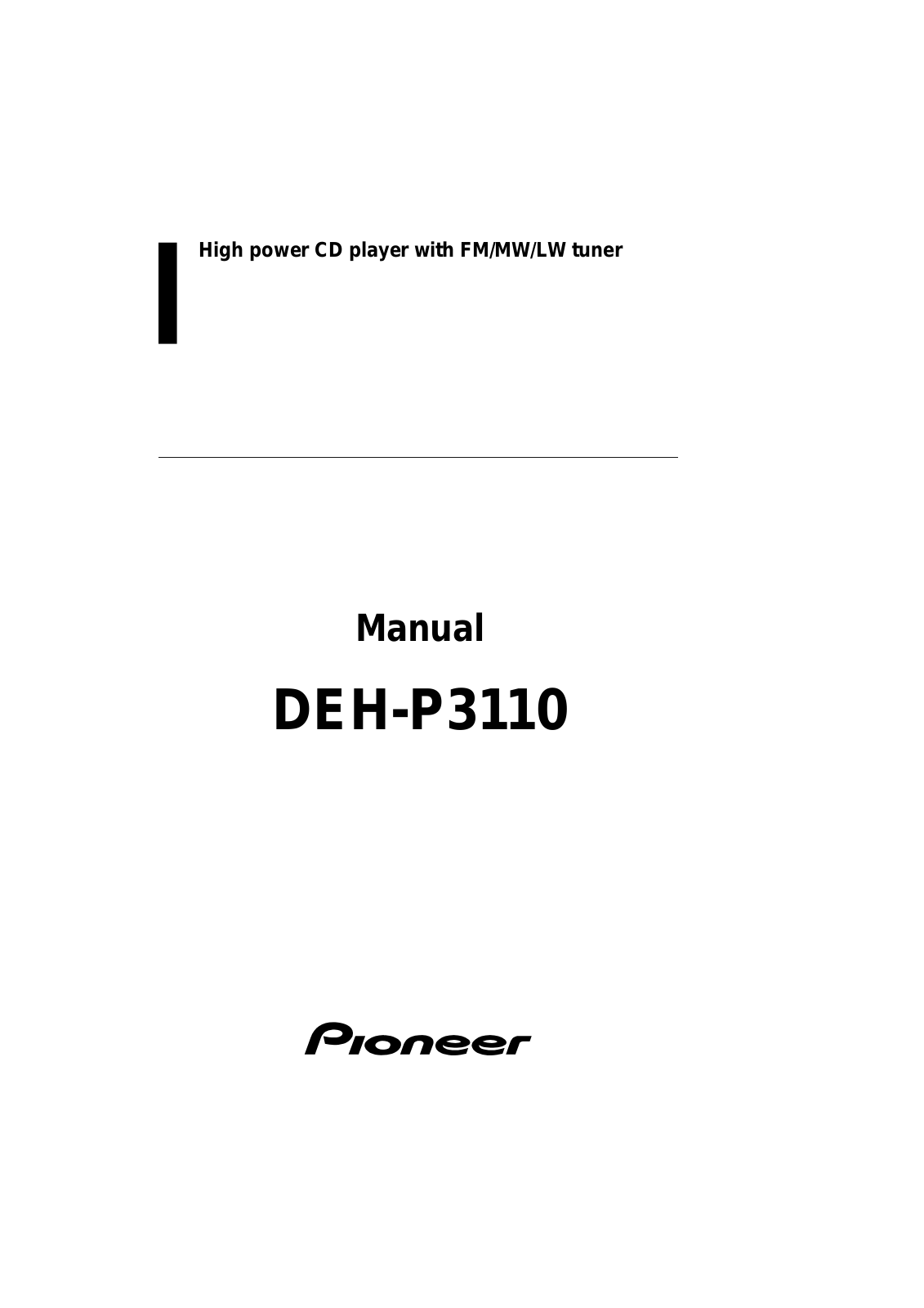 Pioneer DEH-P3110 User Manual