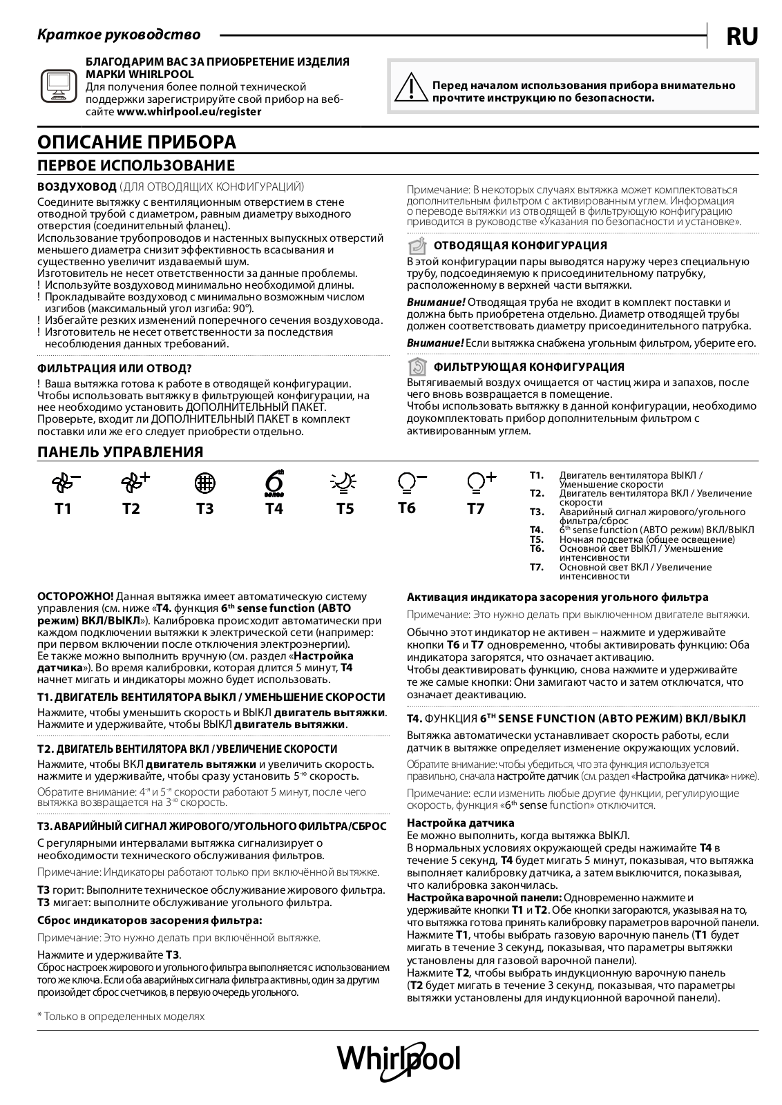 WHIRLPOOL WHSS 62F LT K Daily Reference Guide