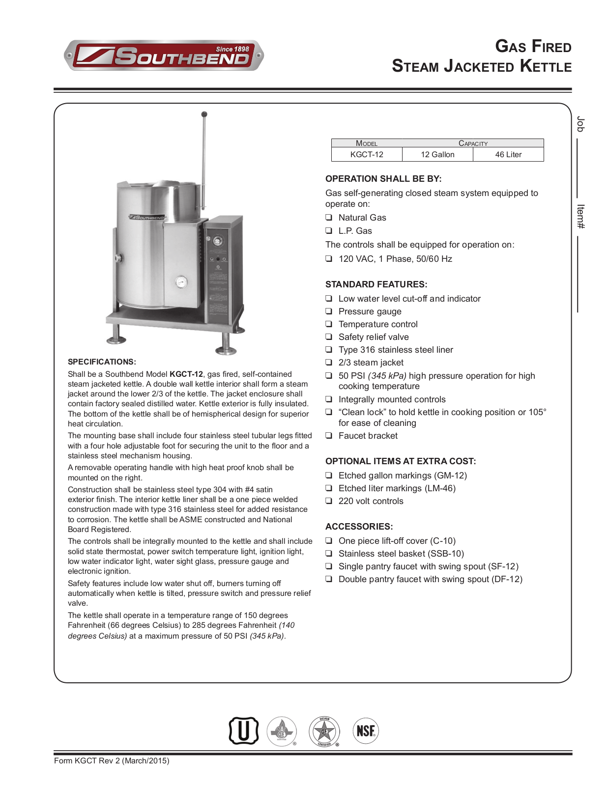 Southbend KGCT-12 User Manual