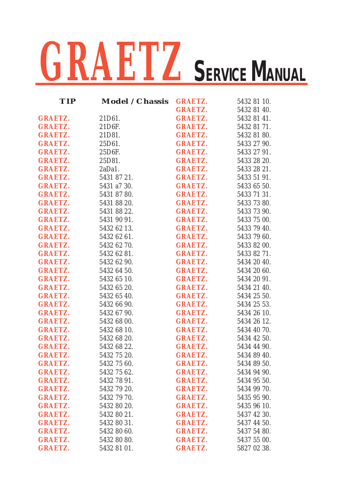 Graetz All models Service Manual