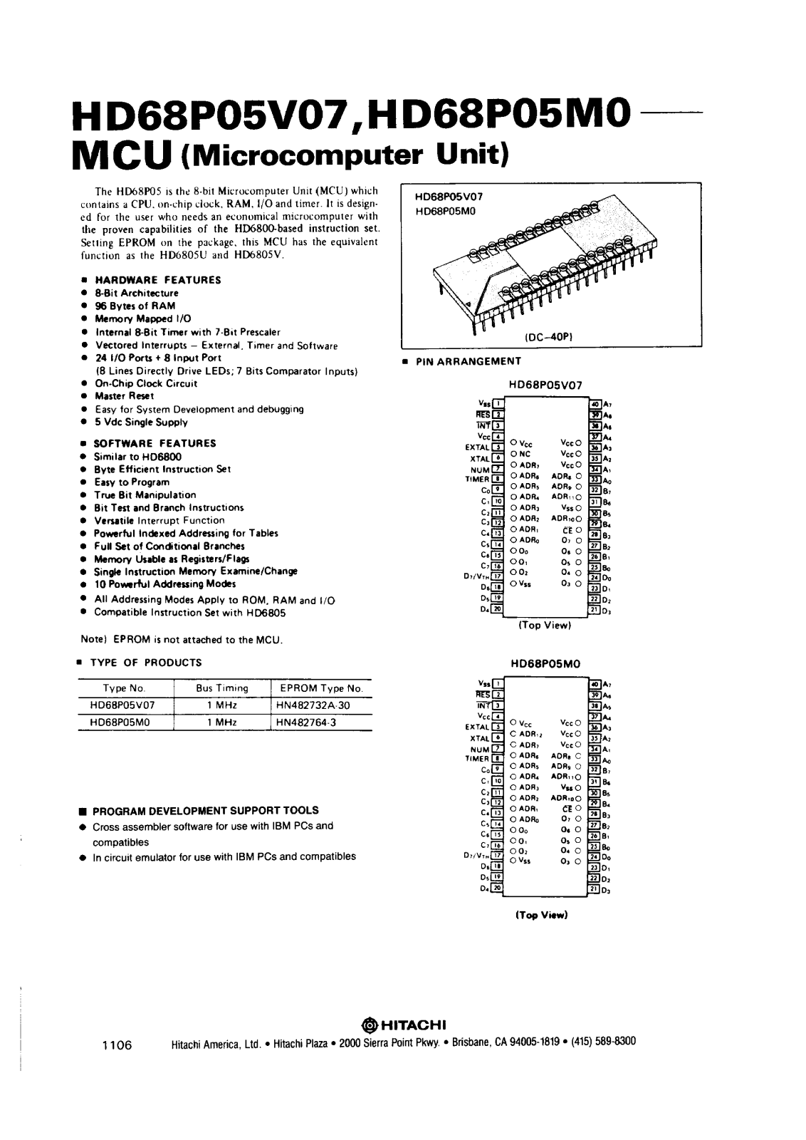 HIT HD68P05V07, HD68P05M0 Datasheet