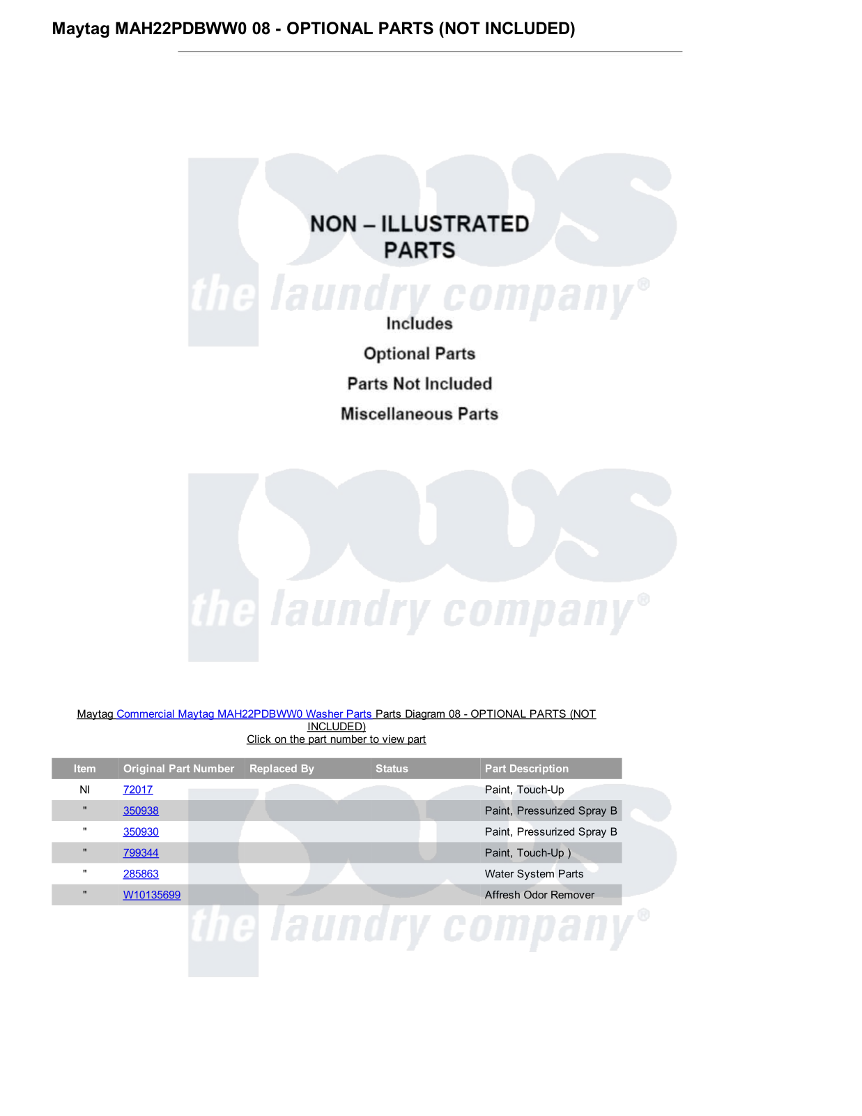 Maytag MAH22PDBWW0 Parts Diagram