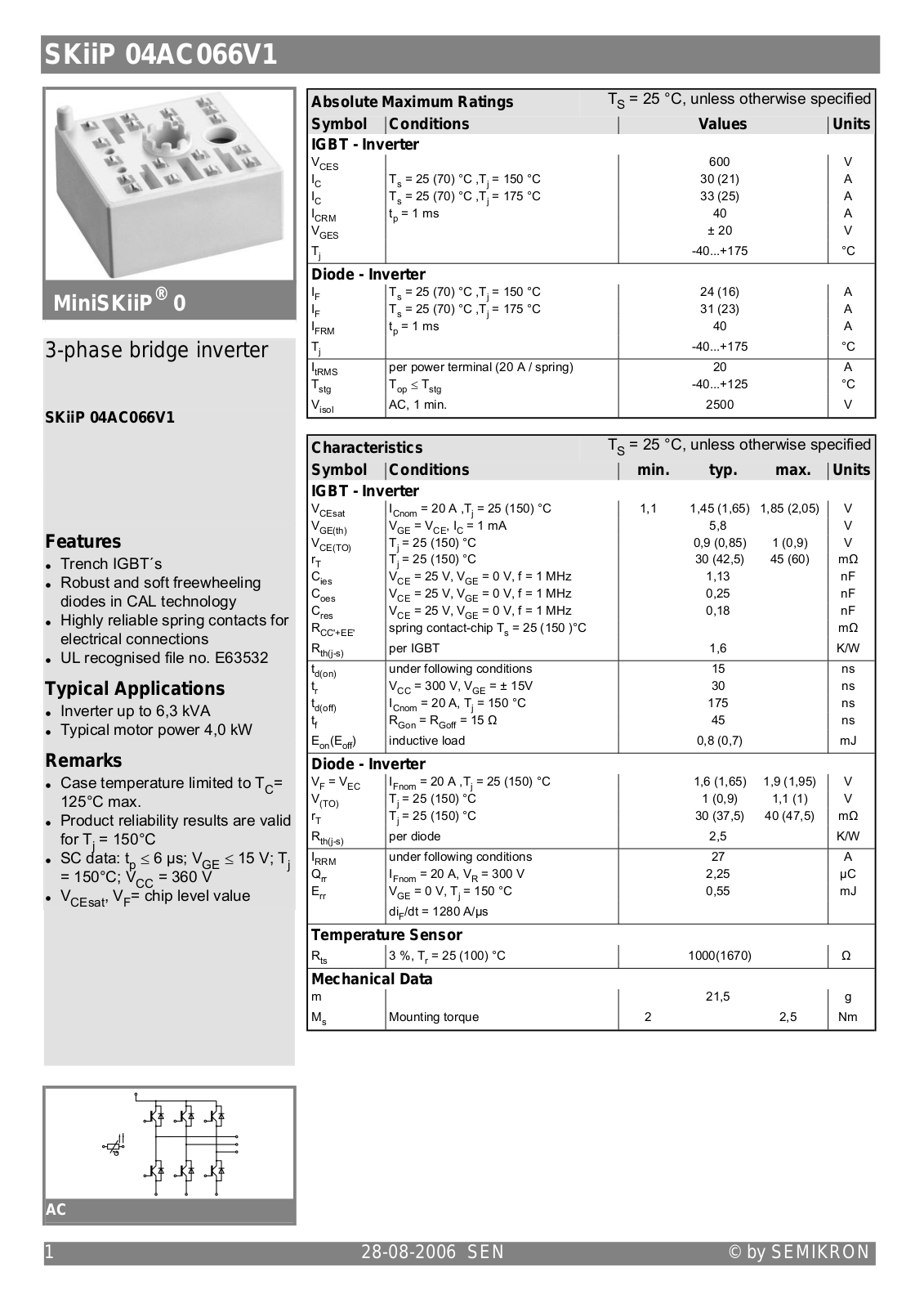 Semikron SKIIP04AC066V1 Data Sheet