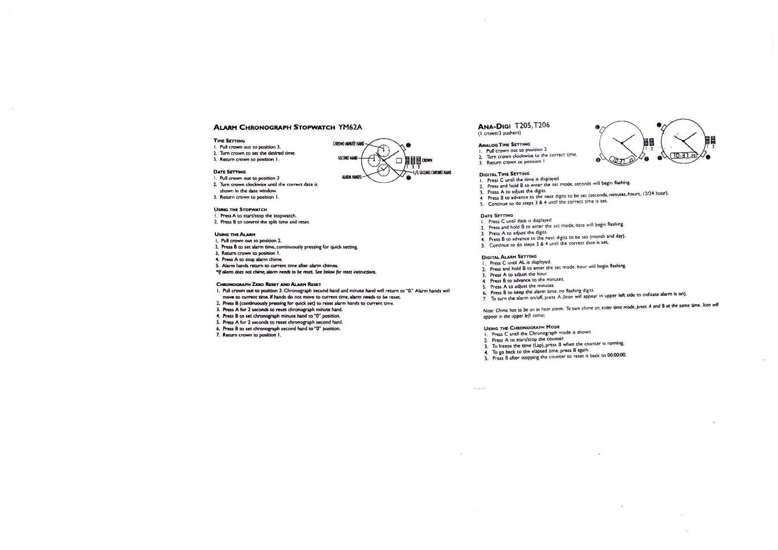 Fossil T206, YM62A User Manual