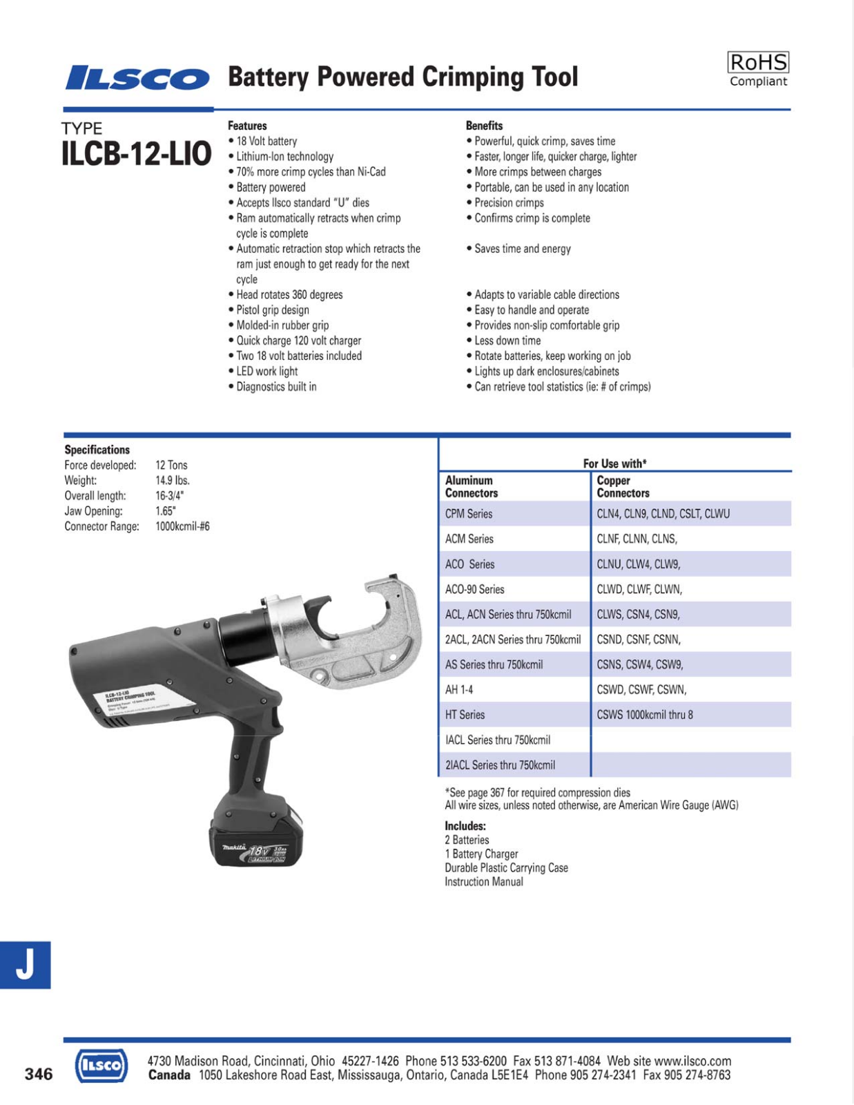 Ilsco Battery Powered Crimping Tool Catalog Page