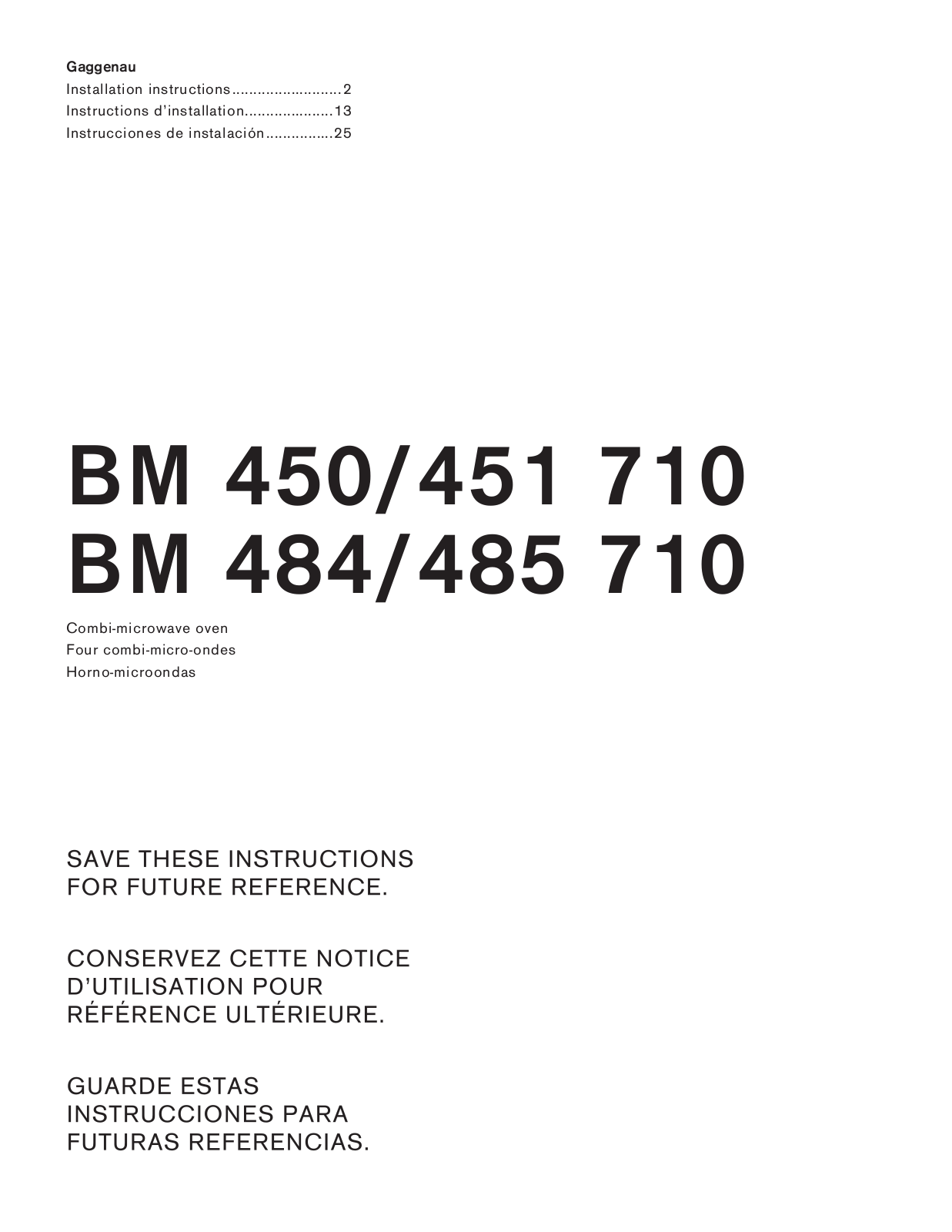 Gaggenau BM451710, BM450710 Installation instructions