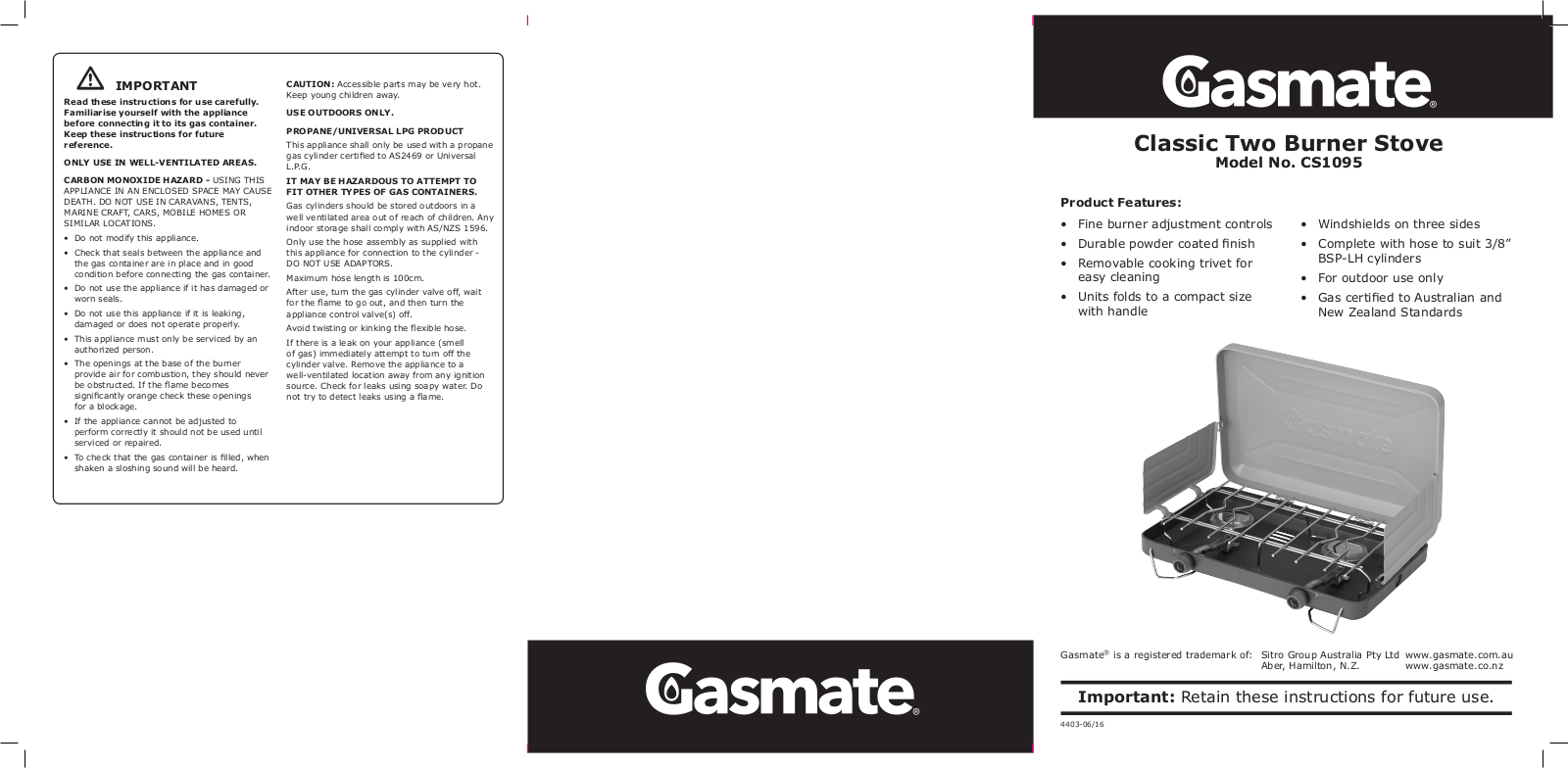 Gasmate CS6035 Product Manual