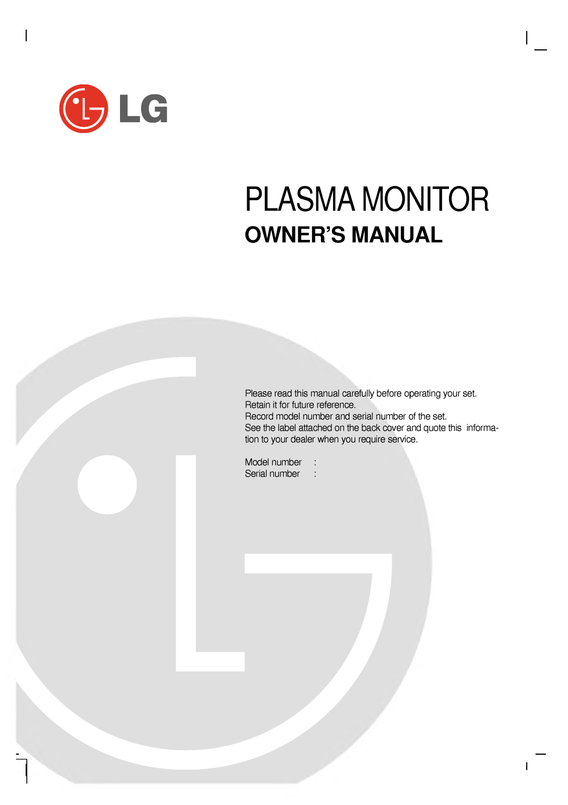 LG MZ-60PZ92V User Manual