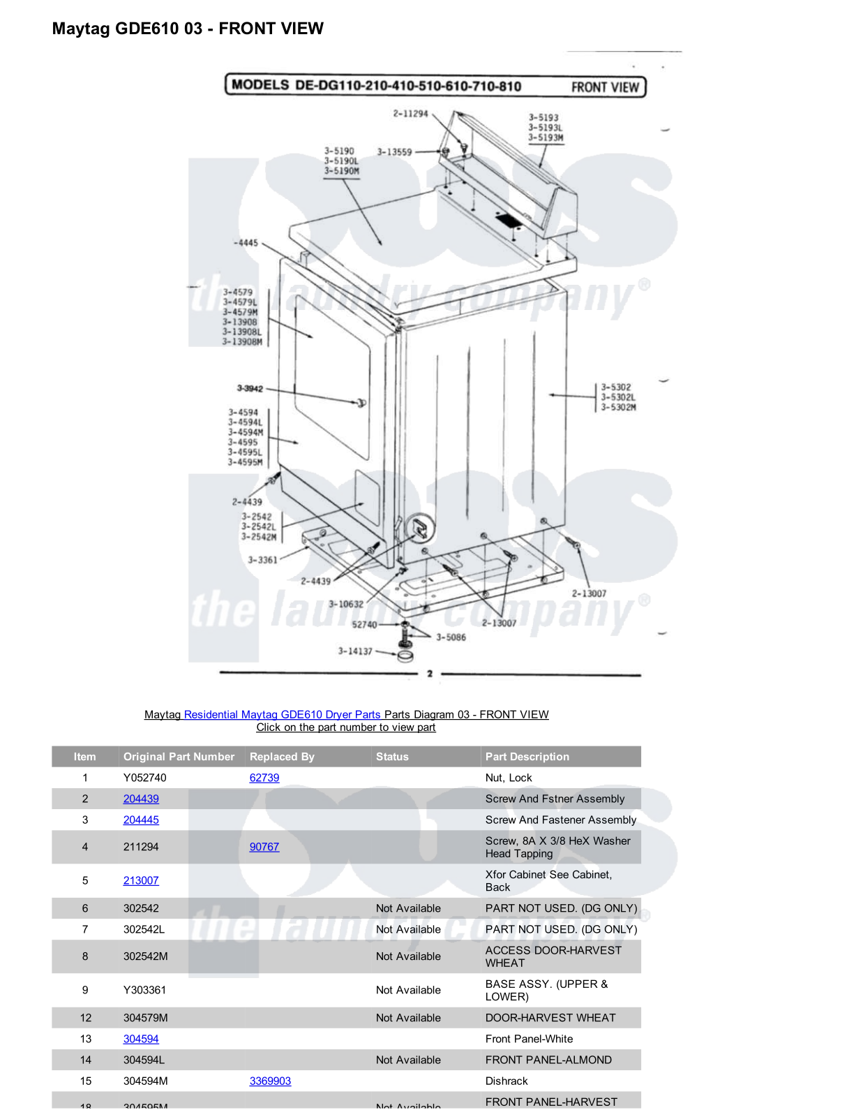 Maytag GDE610 Parts Diagram