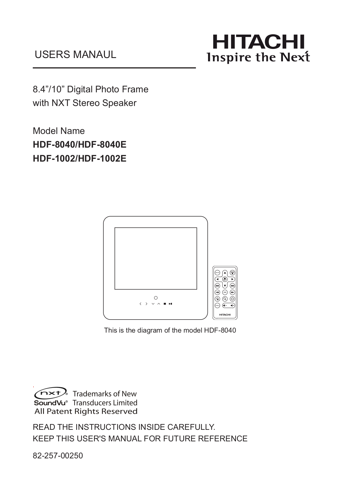 Hitachi HDF-1002, HDF-1002E, HDF-8040 User Manual