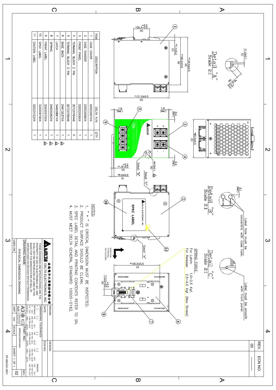 Delta Products DRP024V240W3AA Dimensional Sheet