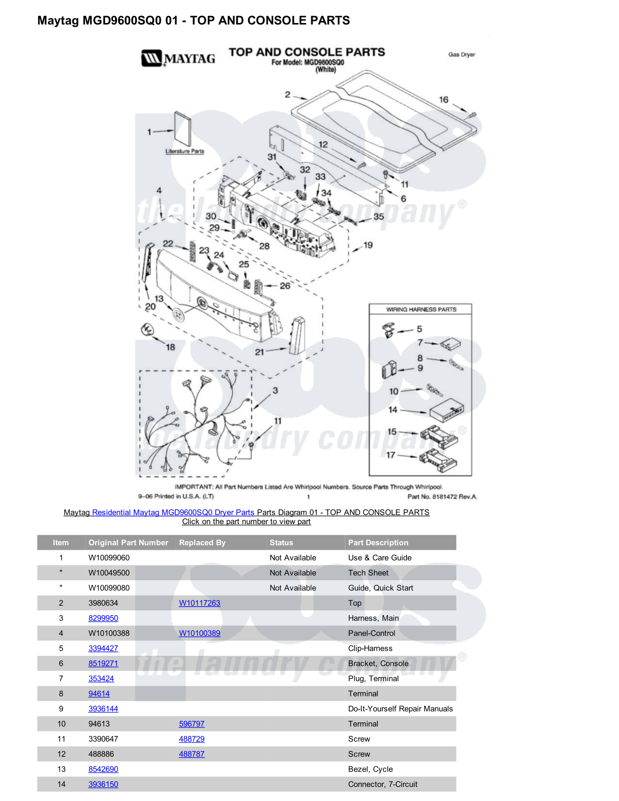 Maytag MGD9600SQ0 Parts Diagram