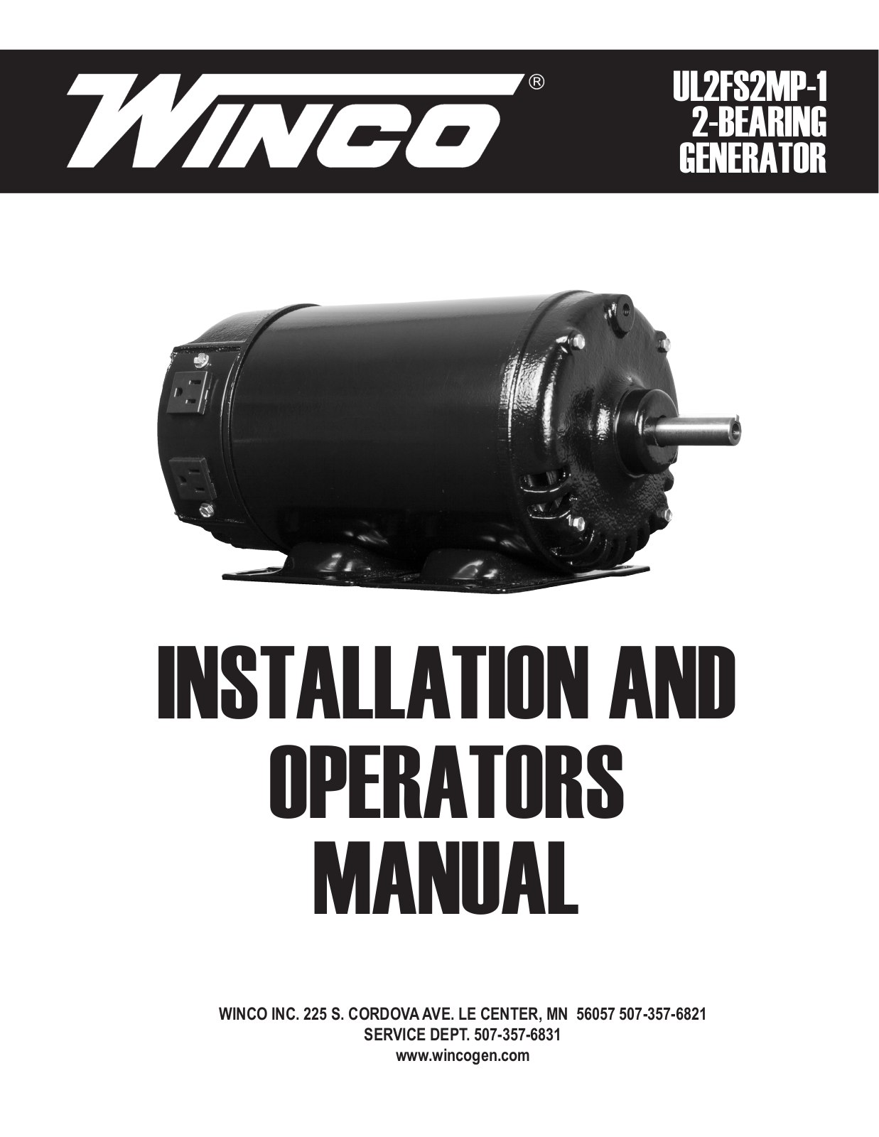 Winco UL2FS2MP-1 Installation And Operator's Manual